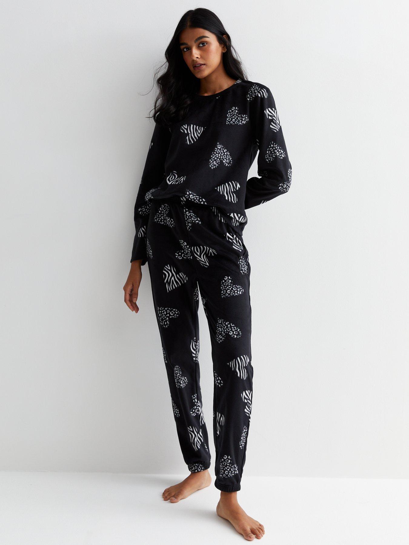 M&Co Blue Foil Heart Print Fleece Pyjama Lounge Set