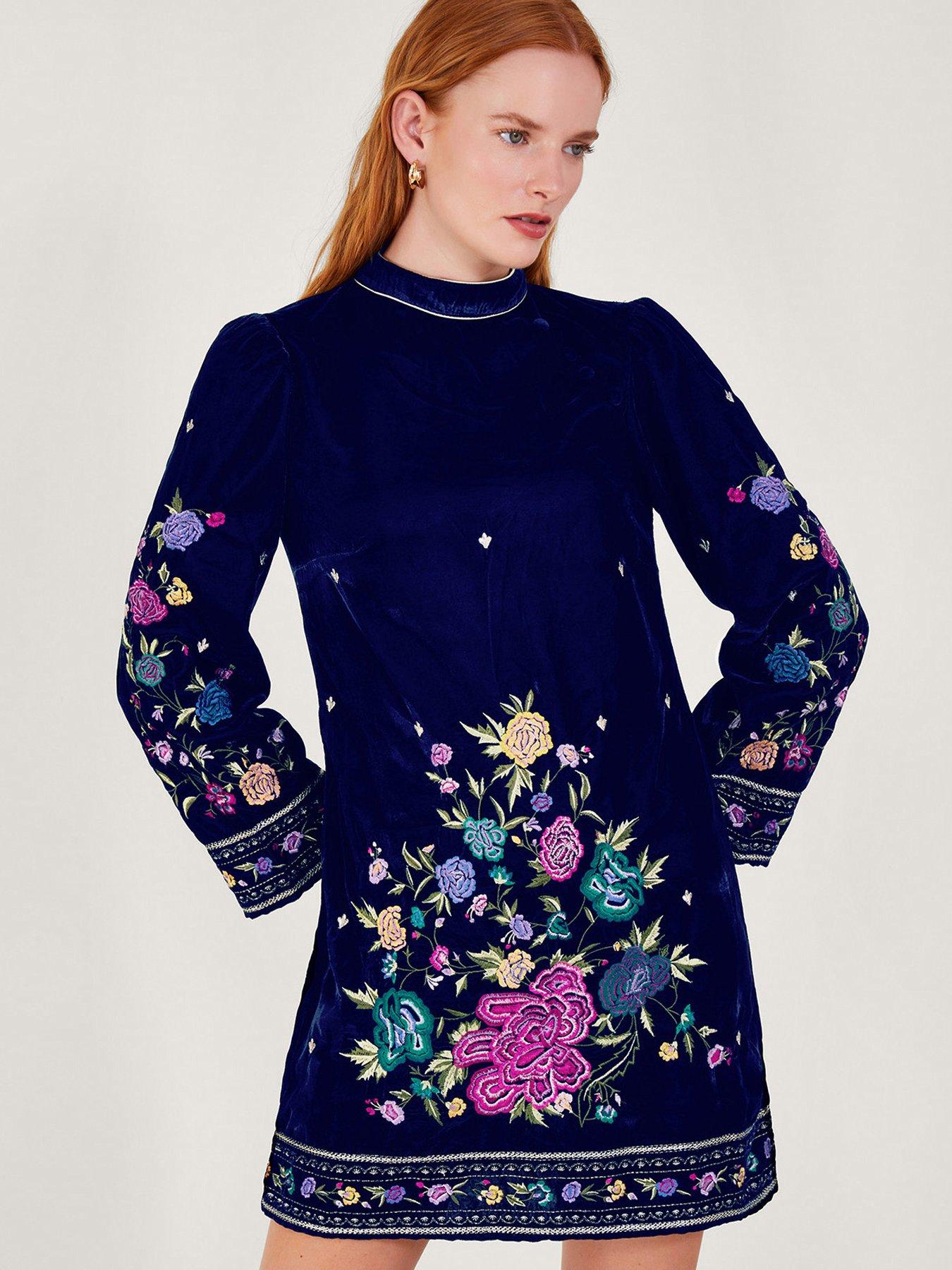 Freya Embroidered Tunic Dress Navy