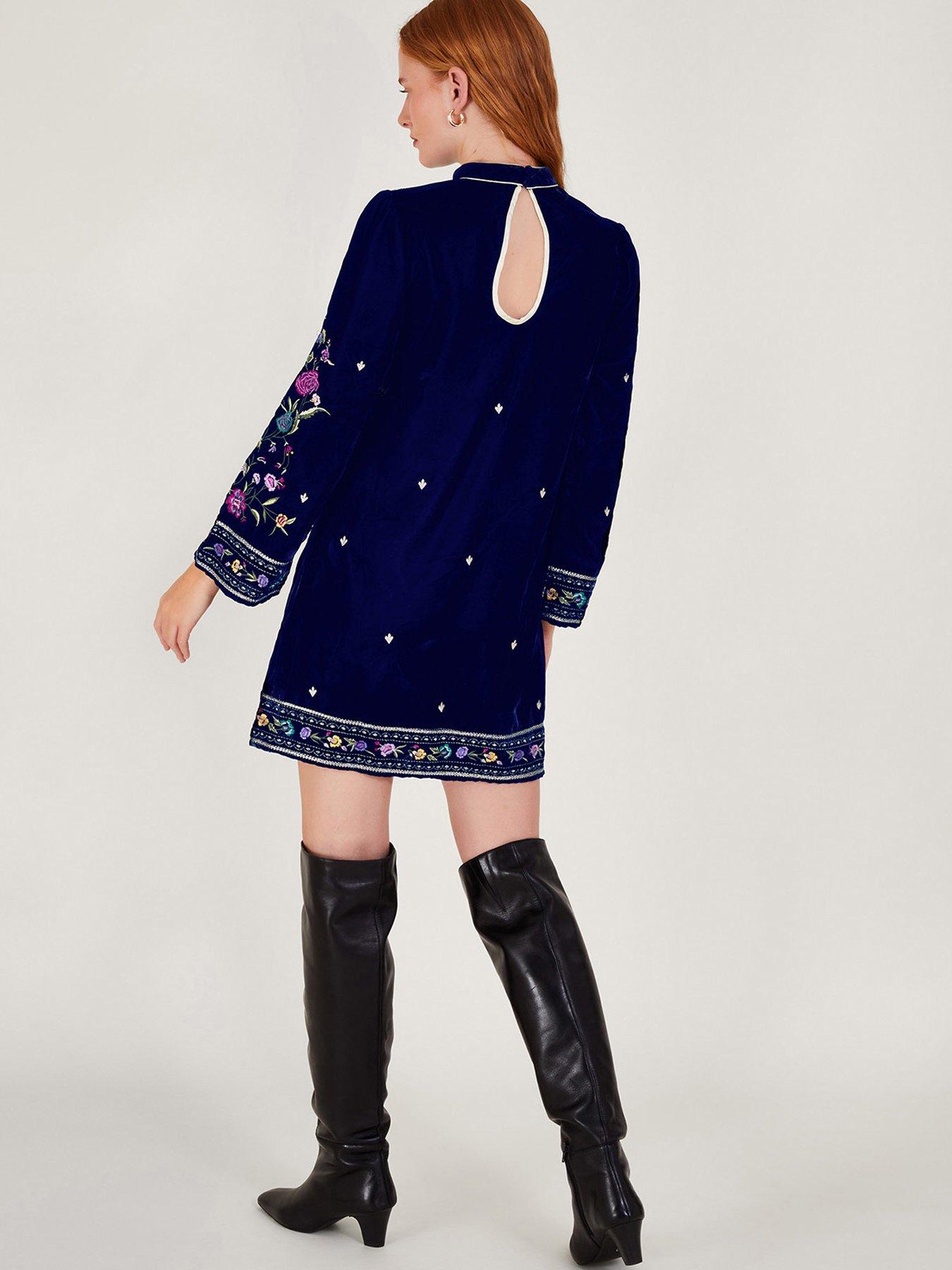  image of monsoon-freya-embroidered-tunic-dress-navy