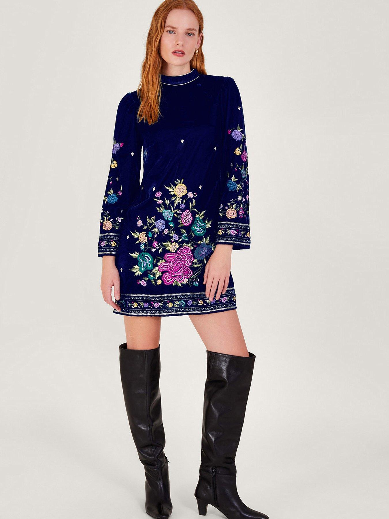  image of monsoon-freya-embroidered-tunic-dress-navy