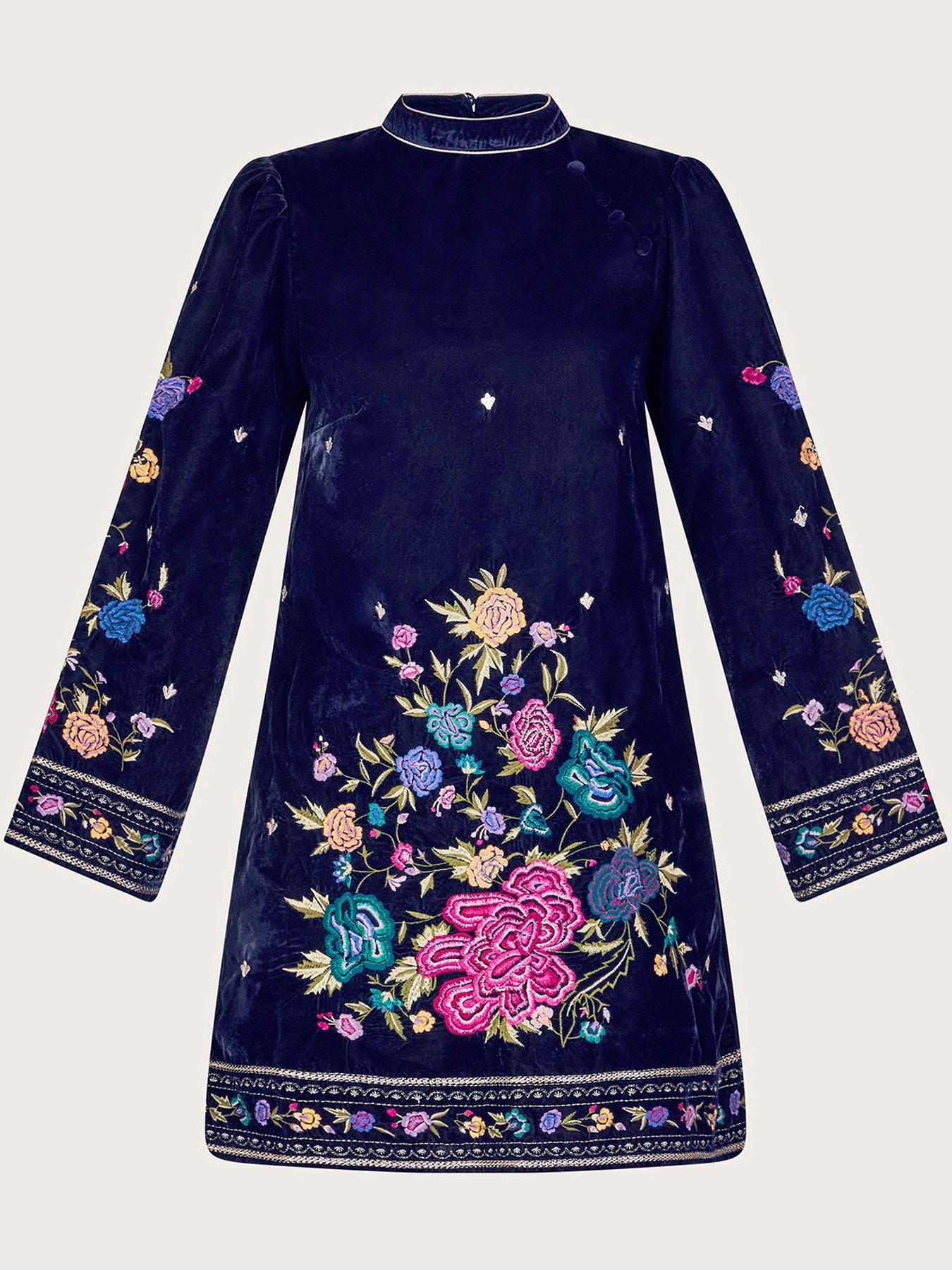  image of monsoon-freya-embroidered-tunic-dress-navy