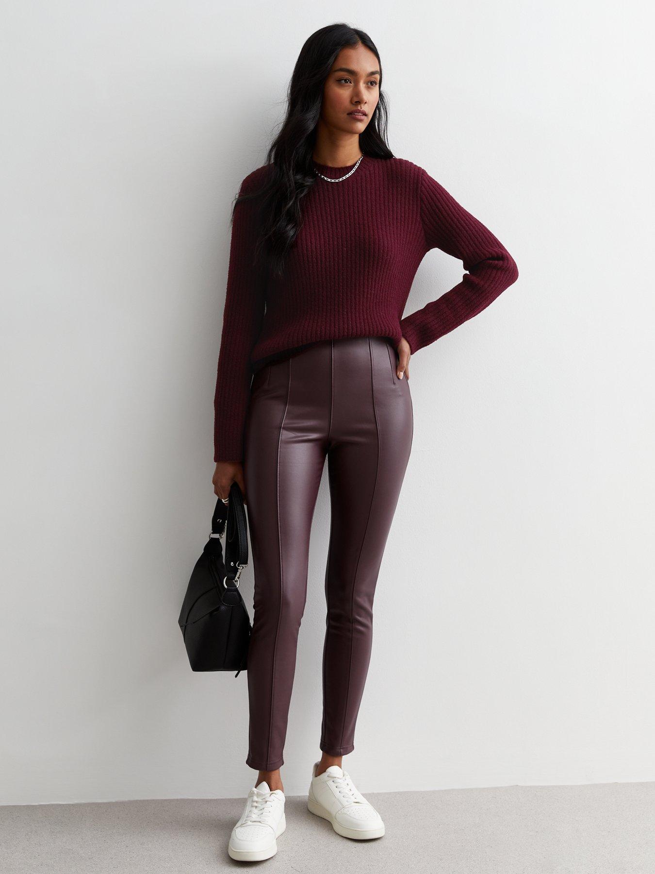 New Look Burgundy Ribbed Knit Crew Neck Jumper