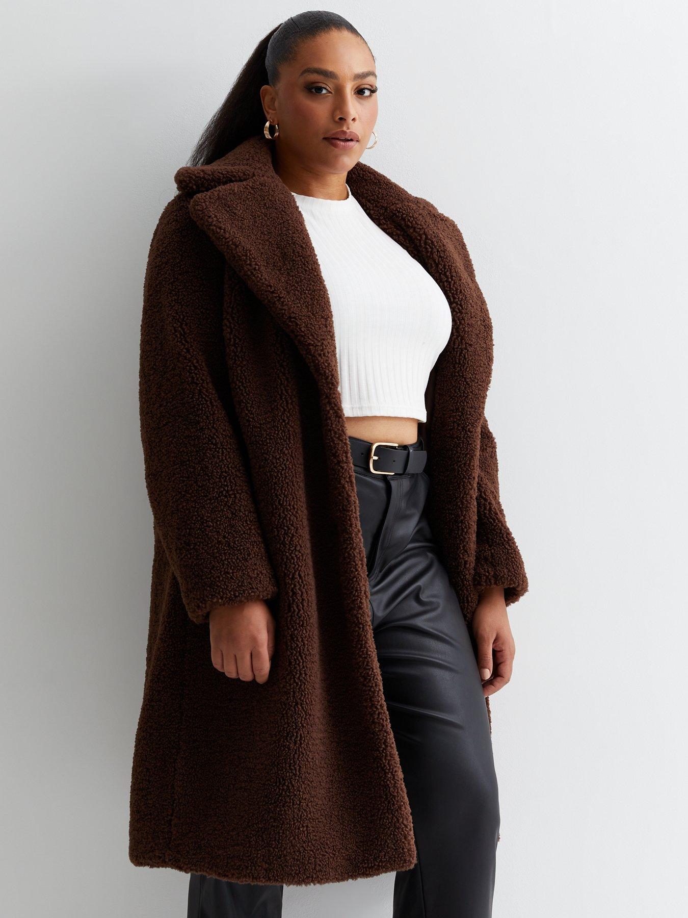 Curves Dark Brown Teddy Coat