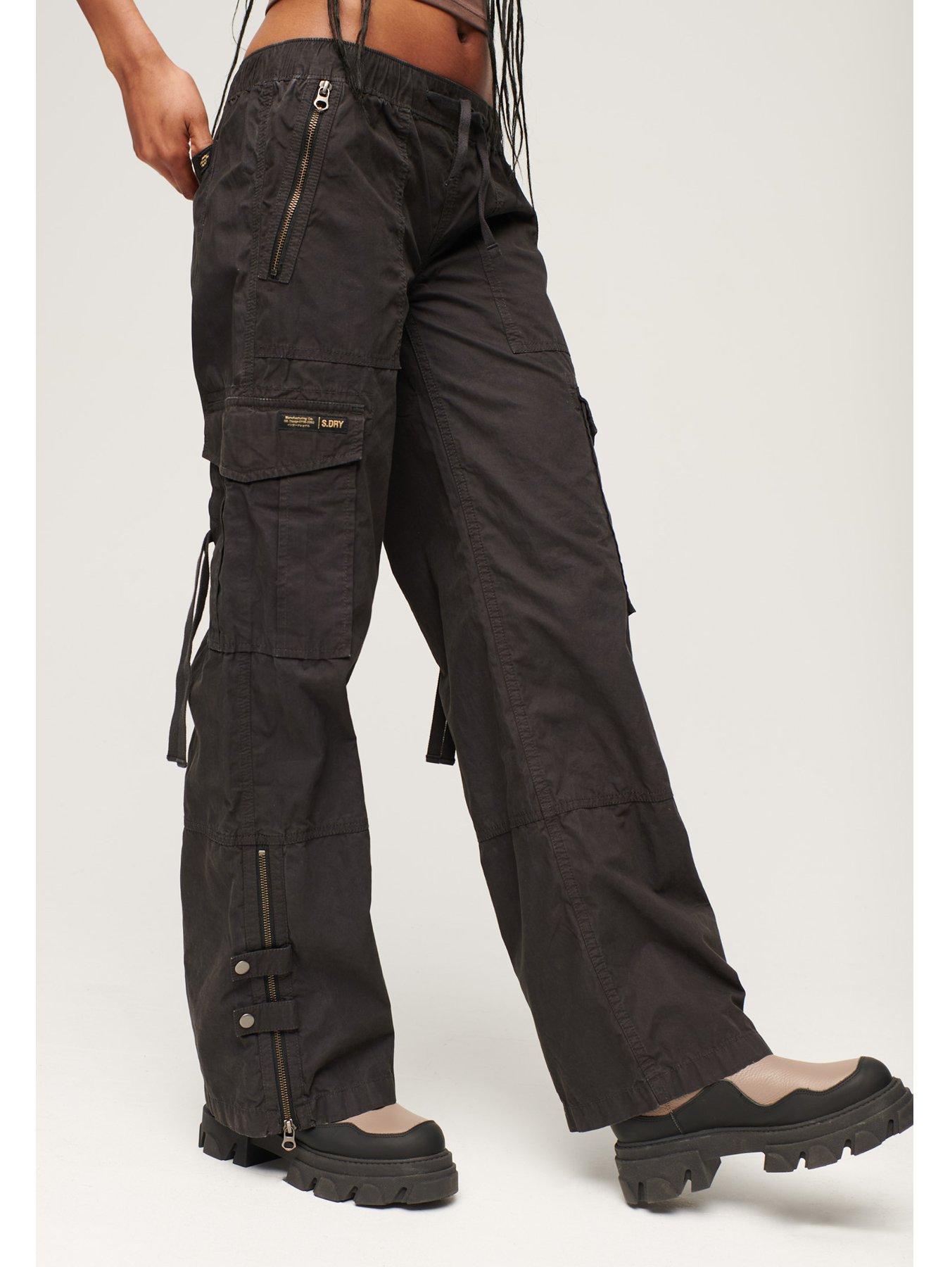 Superdry Low Rise Wide Leg Cargo Pants - Black