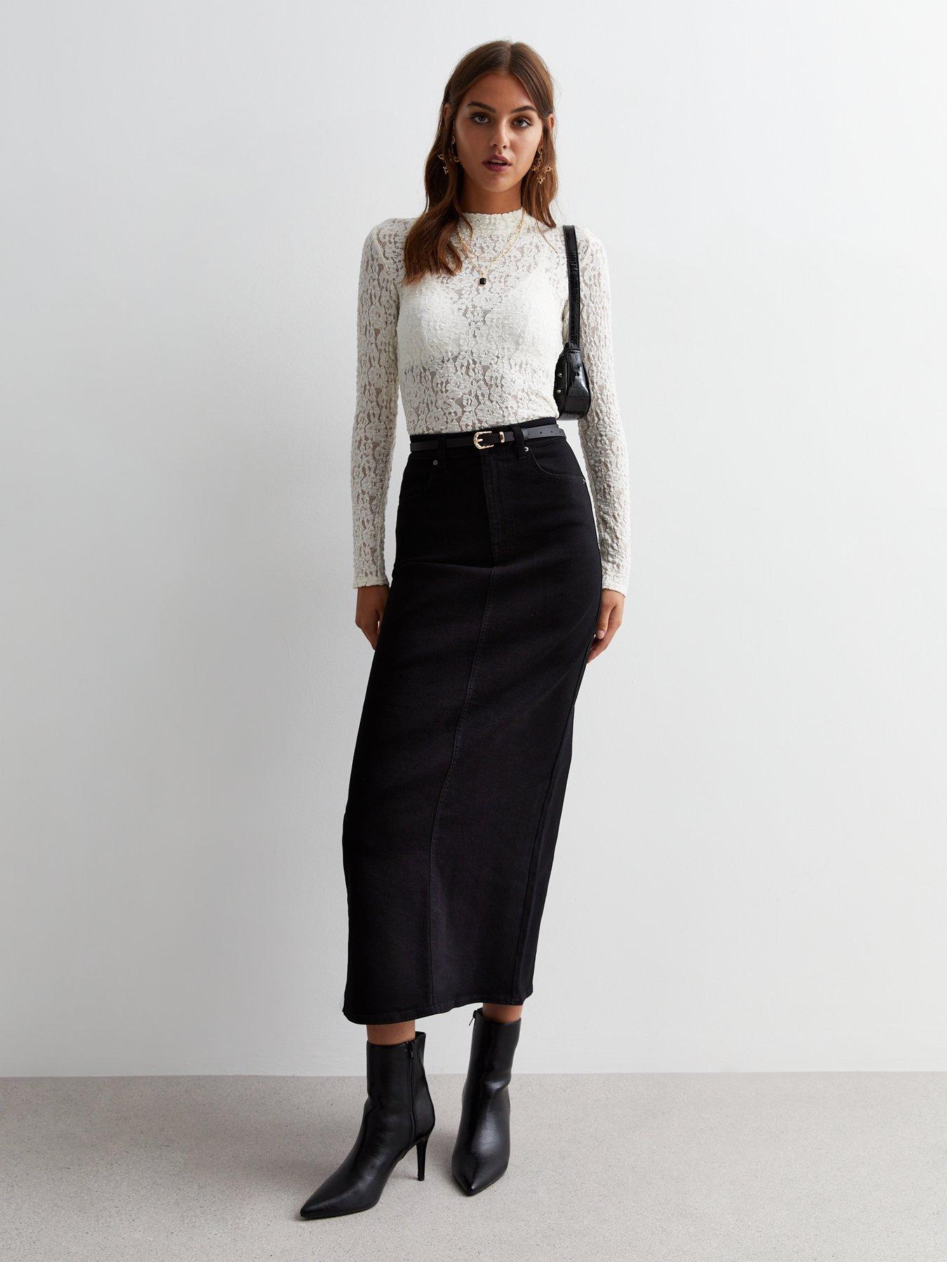 New Look Black Split Hem Denim Midaxi Skirt littlewoods