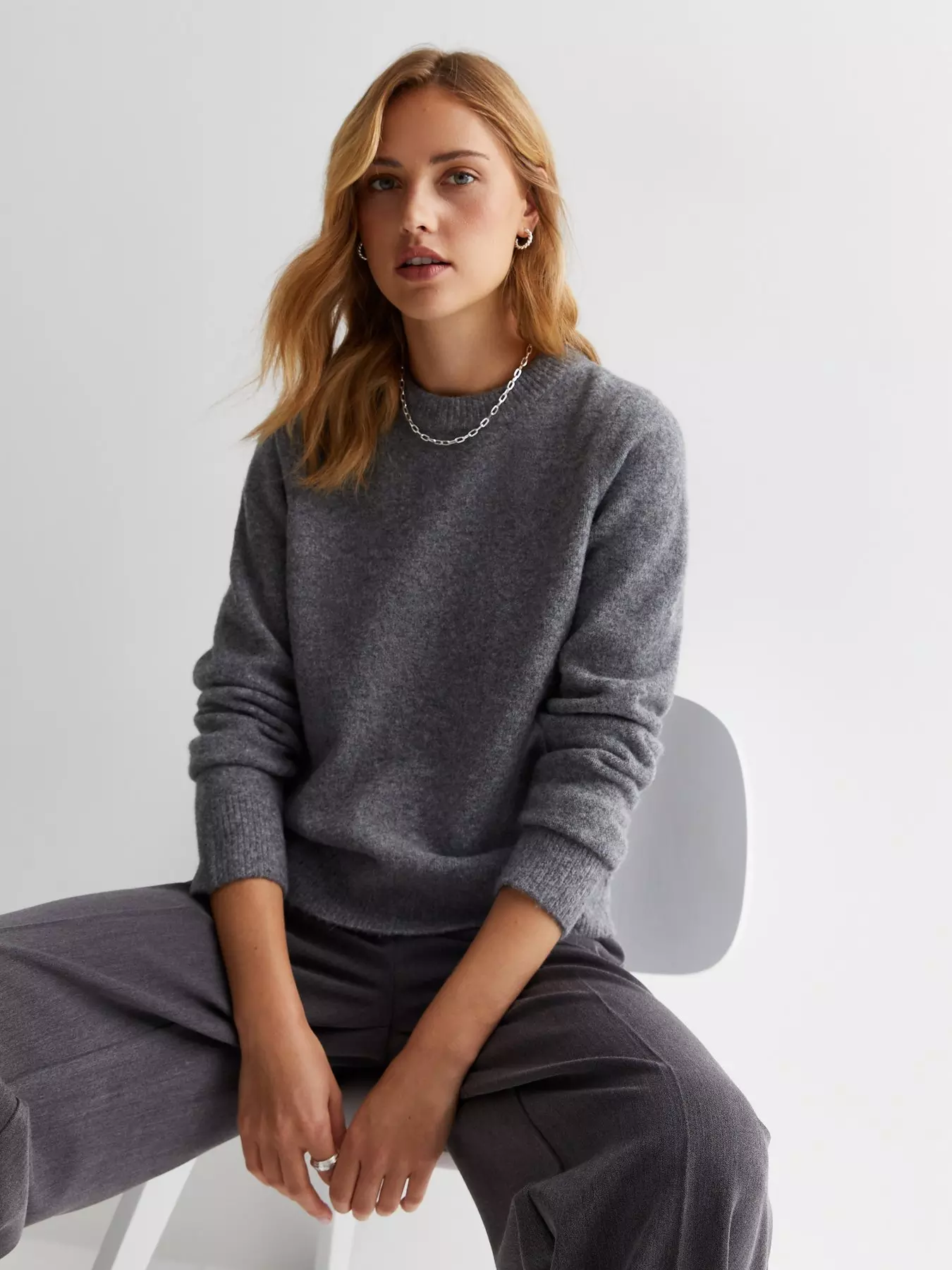 New Look Dark Grey Knit Split Hem Longline Jumper