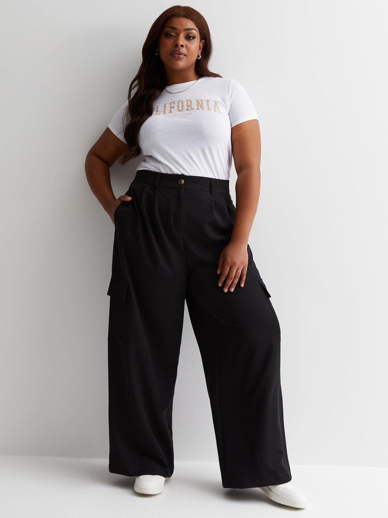 Curves Black Formal Wide Leg Cargo Trousers