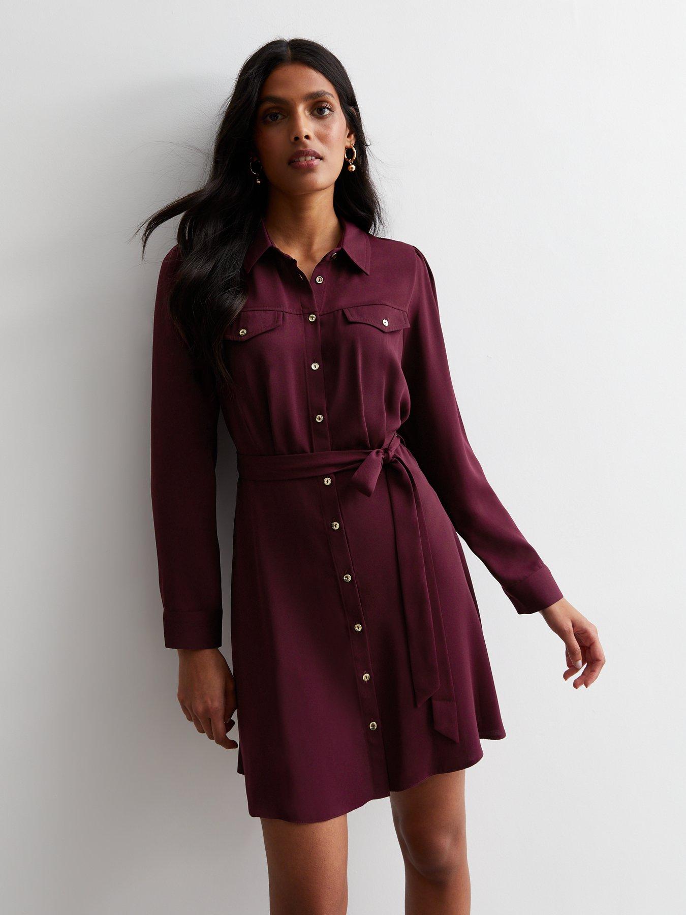 New Look Burgundy Long Sleeve Utility Mini Dress littlewoods