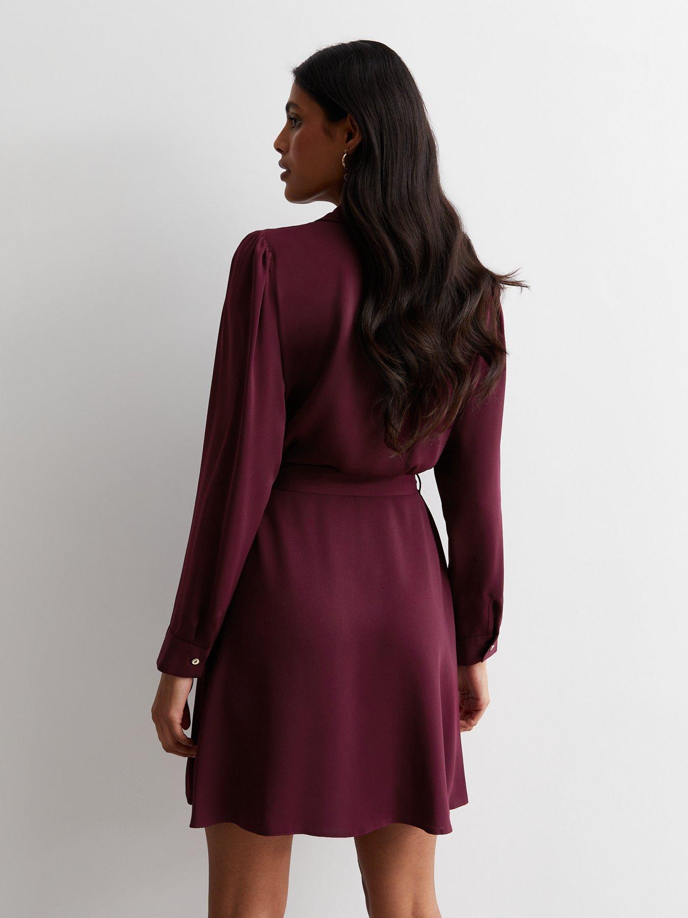 New Look Burgundy Long Sleeve Utility Mini Dress | littlewoods.com