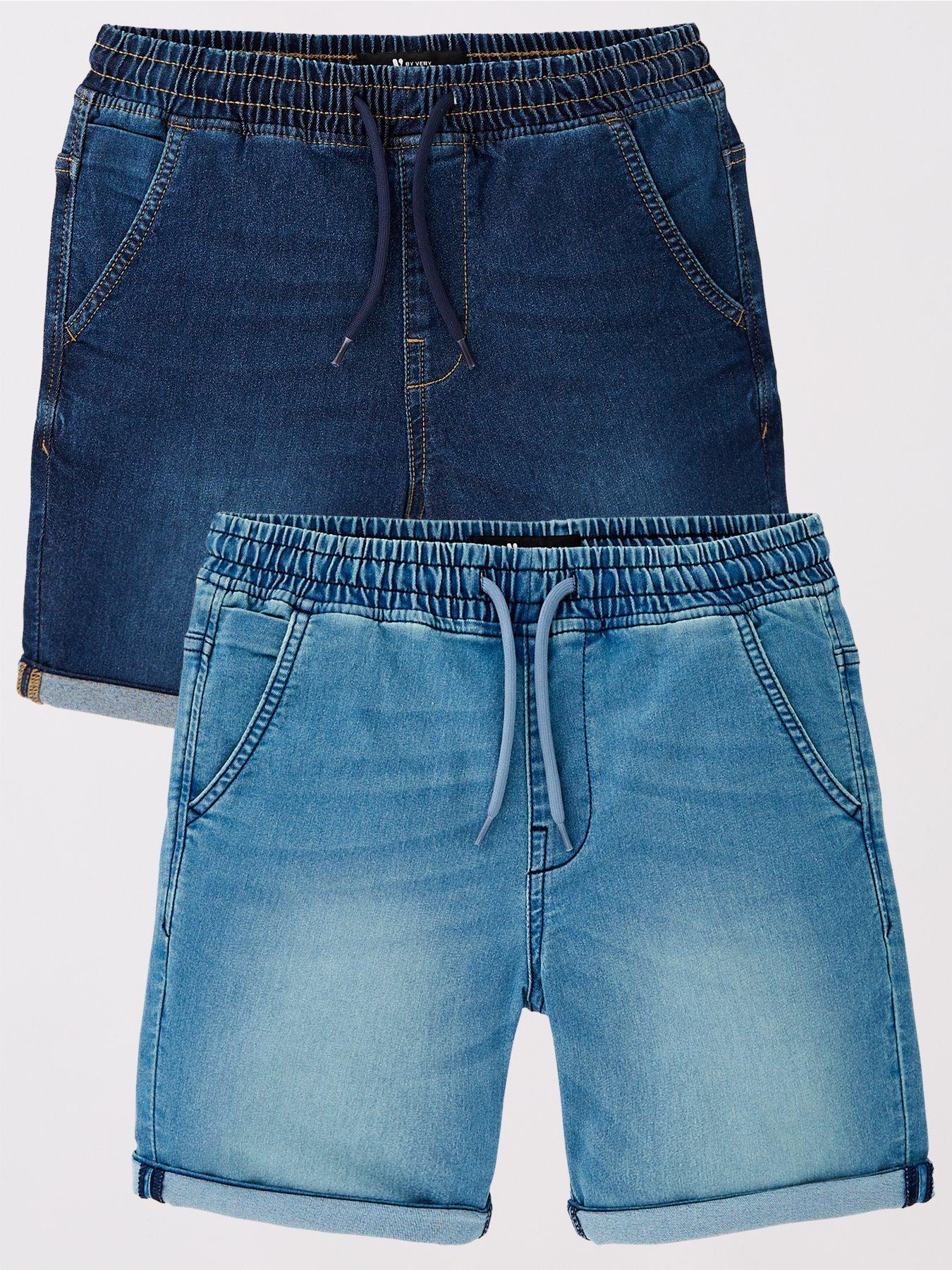 Blue Denim Raw Hem High Waist Bermuda Shorts