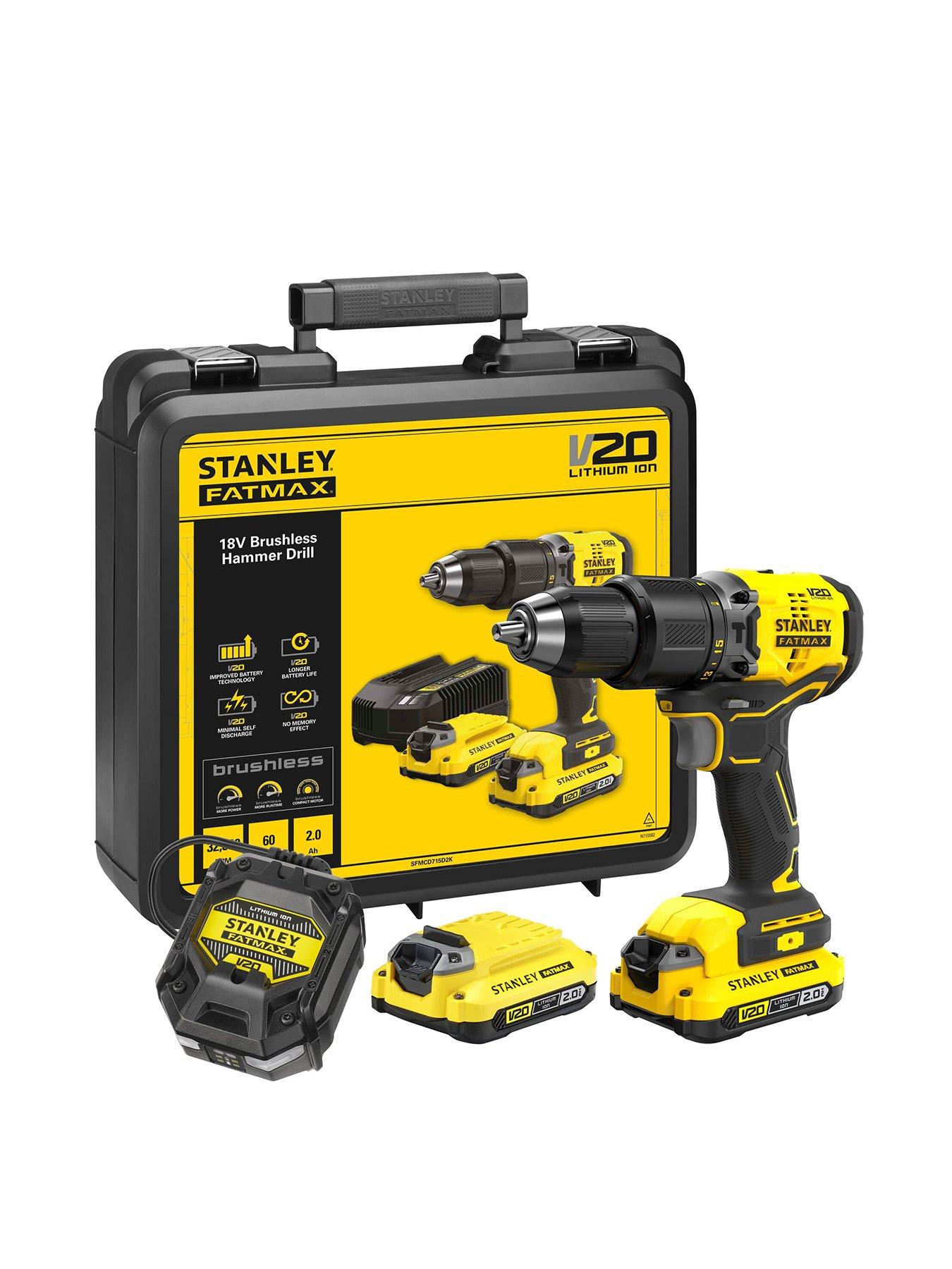 Stanley FatMax V20 18V Brushless Combi Hammer Drill in a Kitbox - 2x2.0Ah, 2A Charger