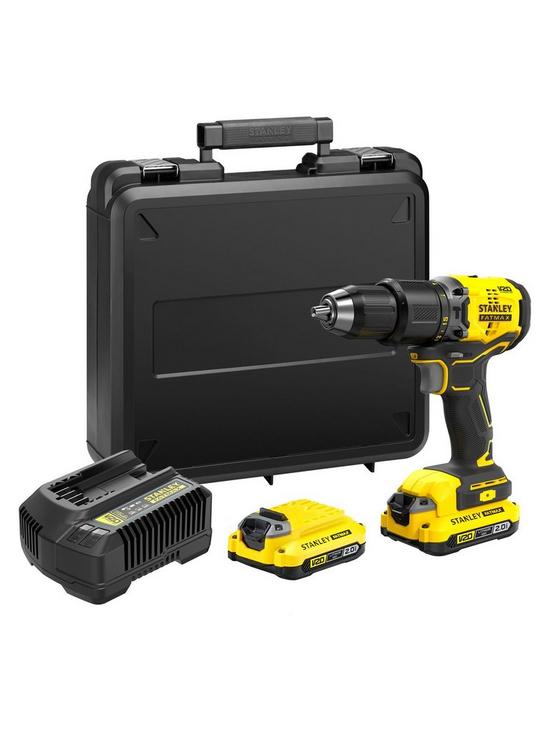 stillFront image of stanley-fatmax-v20-18v-brushless-combi-hammer-drill-in-a-kitbox-2x20ah-2a-charger