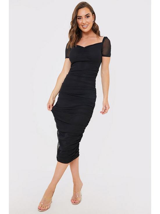 stillFront image of in-the-style-jac-jossa-mesh-ruched-midi-dress-black
