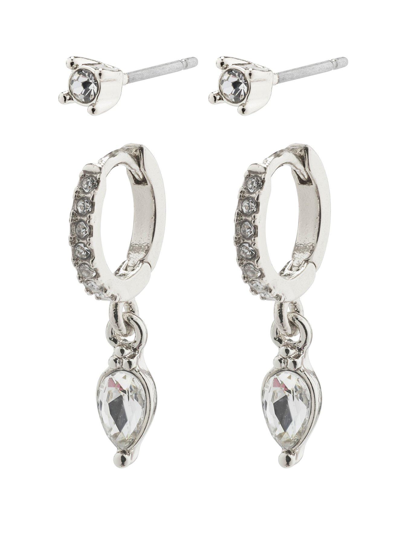 Pilgrim ELZA crystal earrings 2-in-1 set silver-plated