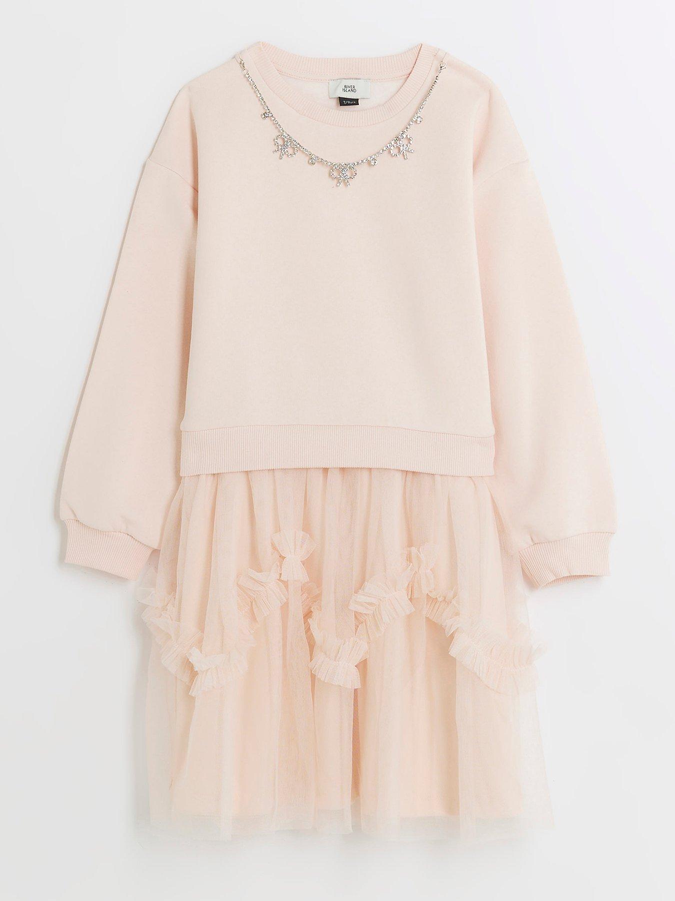 River Island Light Pink Lace Top Skater Dress, $76