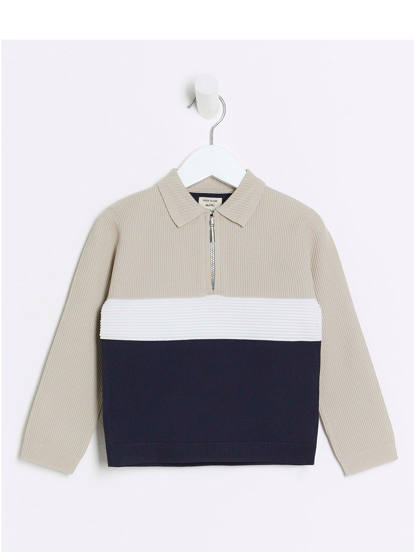  image of river-island-mini-mini-boys-knitted-colour-block-polo-navy