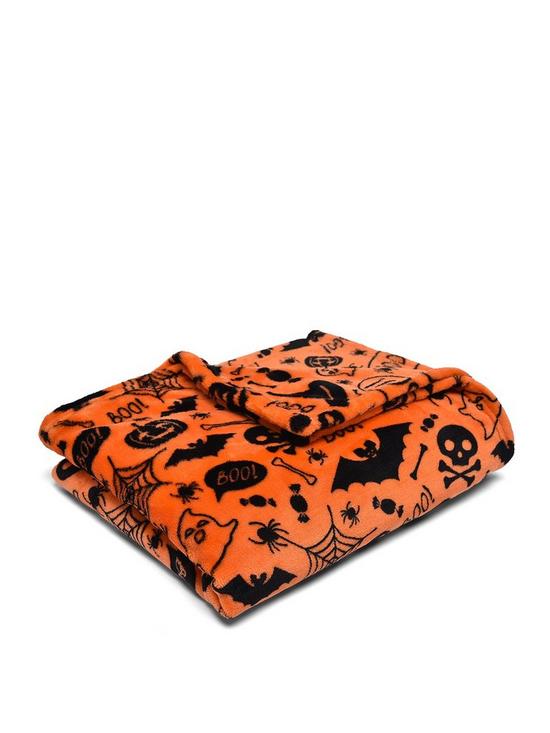 stillFront image of bedlam-boo-halloween-plush-fleece-throw-orange