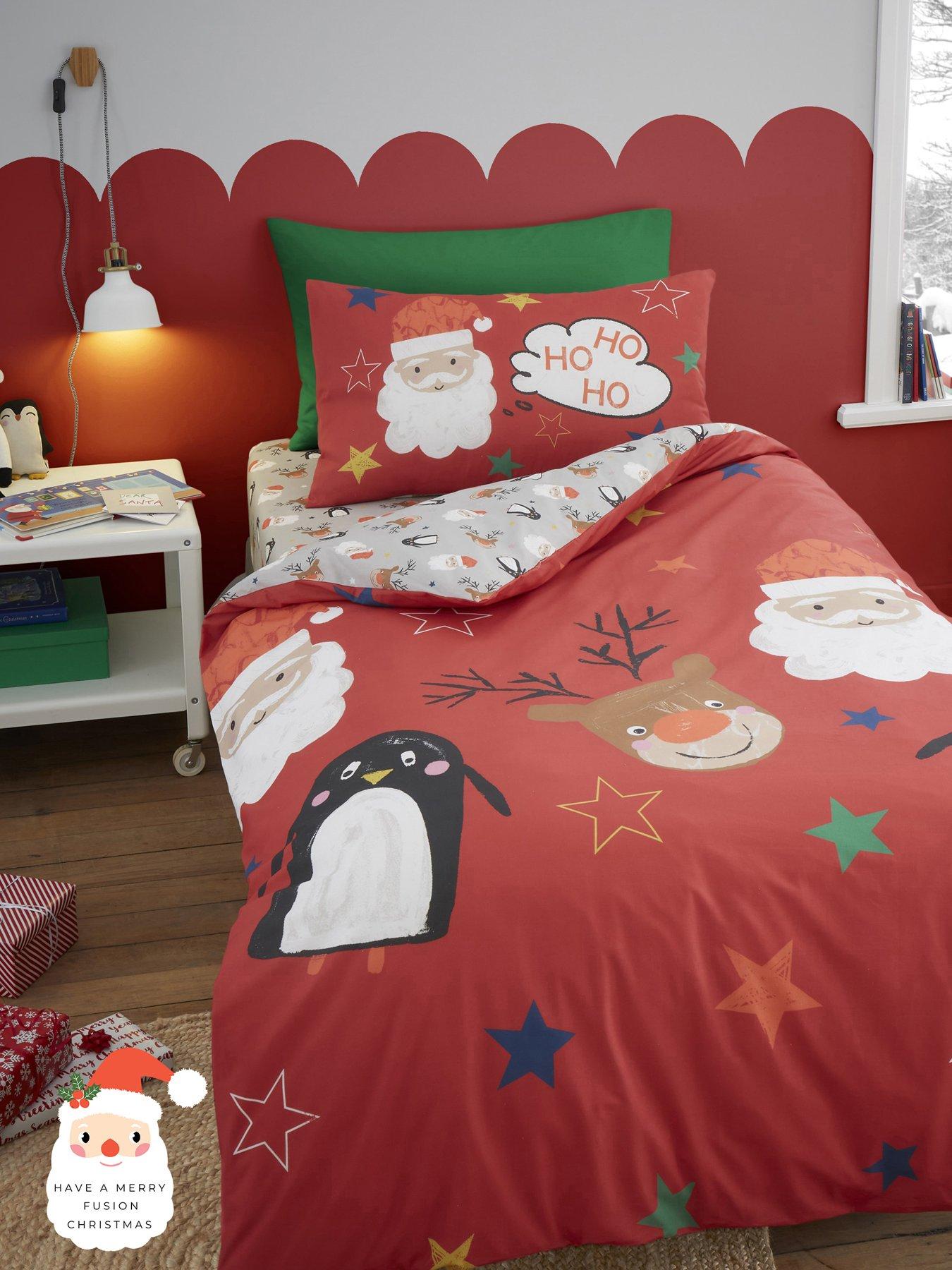  image of bedlam-ho-ho-ho-single-christmas-duvet-cover-set-red