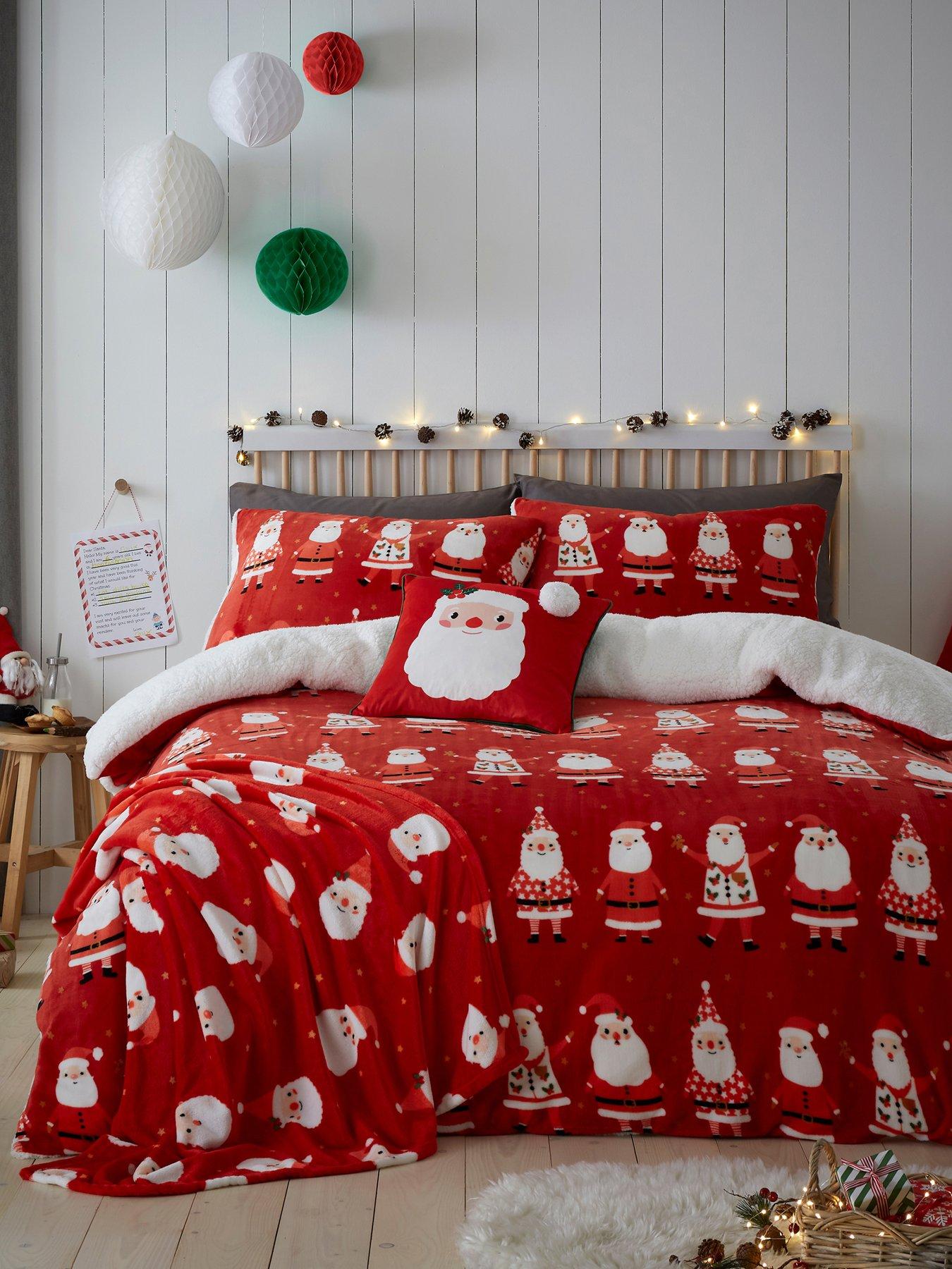 image of bedlam-jolly-santa-sherpa-fleece-duvet-cover-set-red