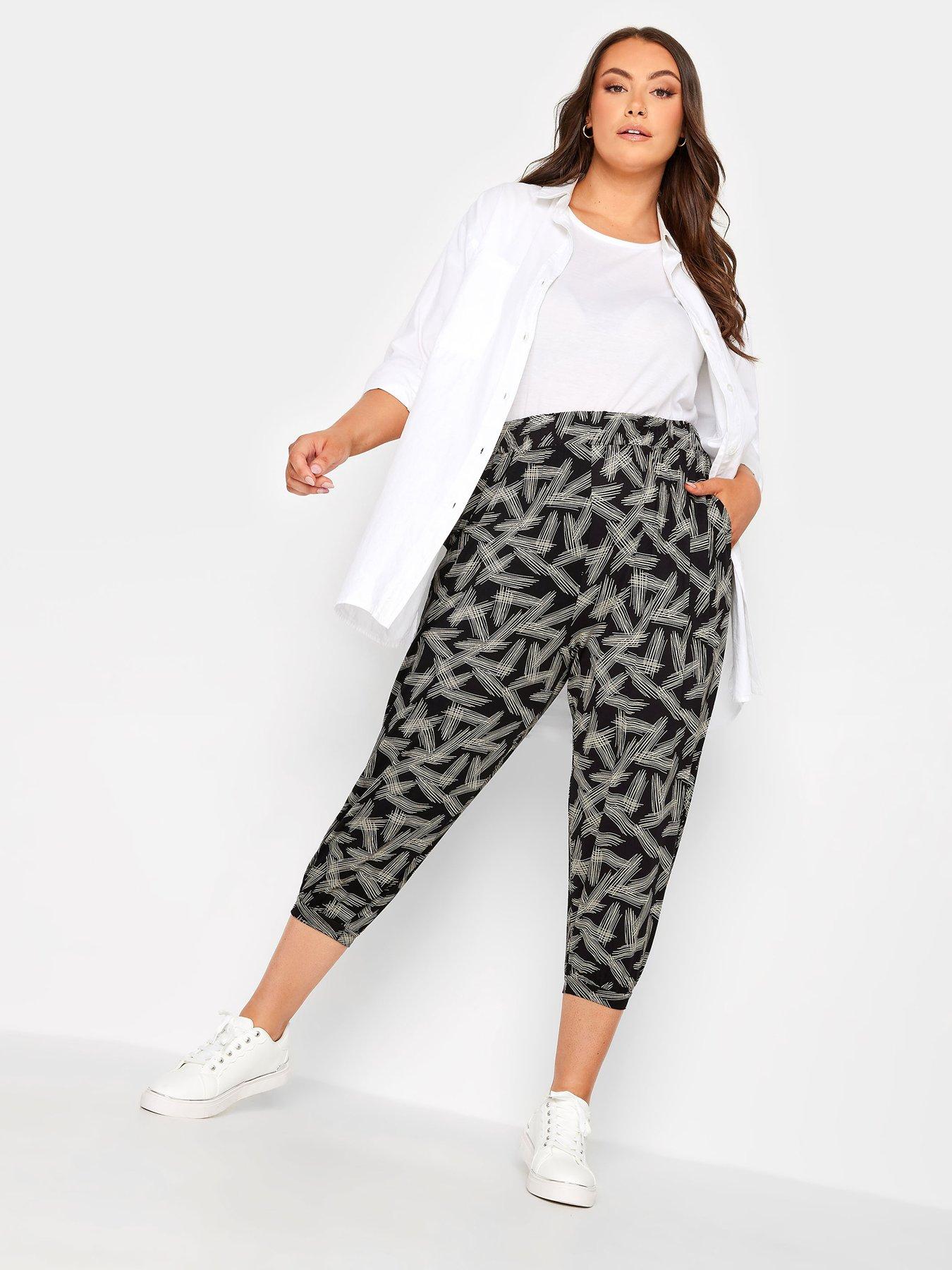 Plus Size Black Double Pleat Jersey Stretch Joggers