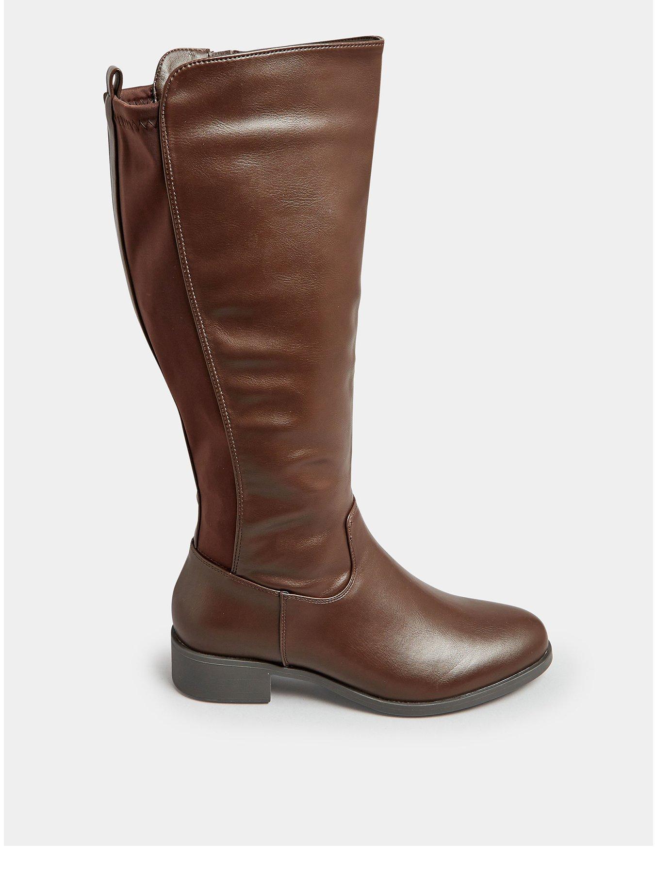 undefined Wide Fit Stretch Knee Boot Pu Choc - Brown