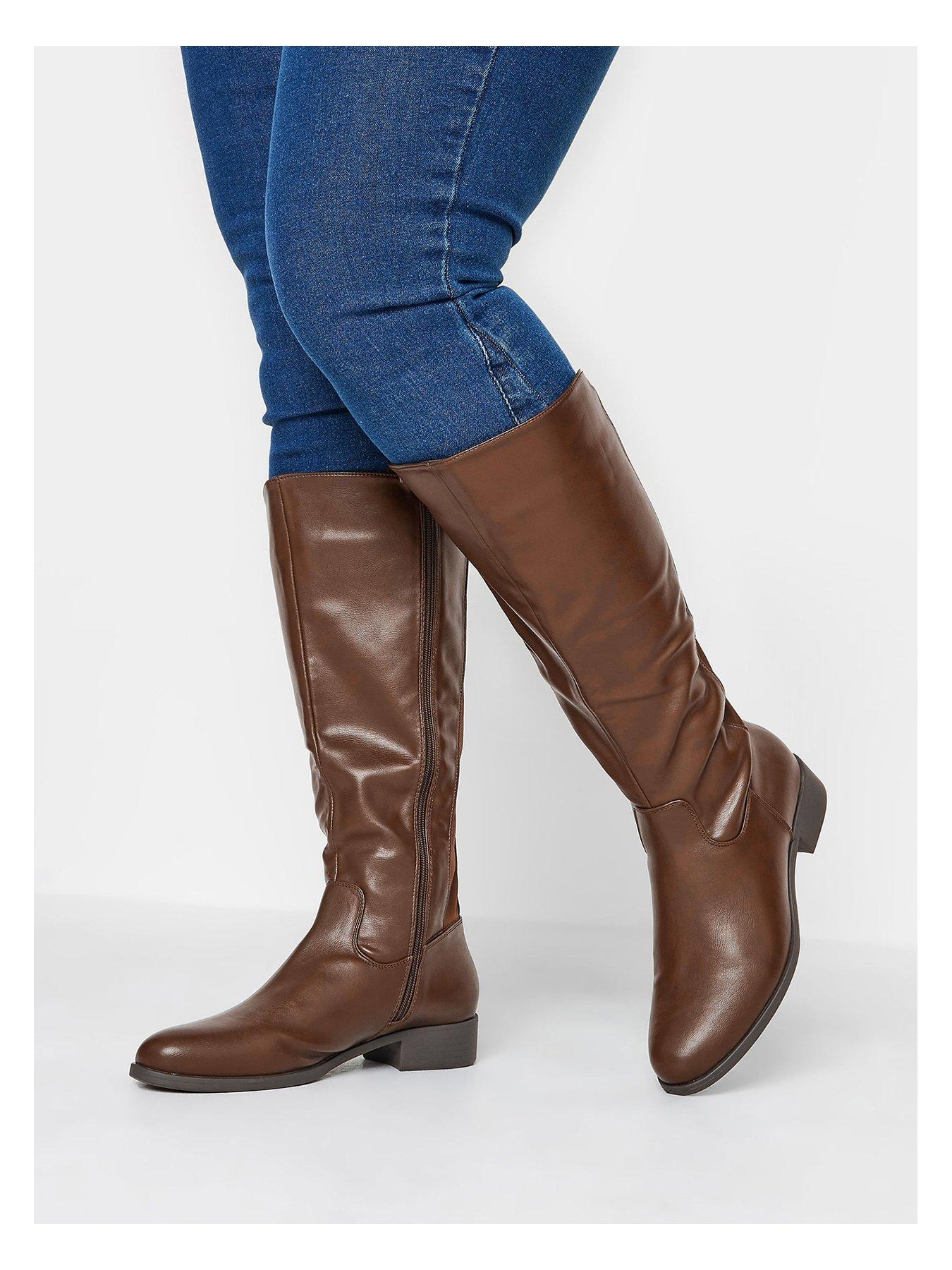 Image 2 of 3 of Yours Wide Fit Stretch Knee Boot Pu Choc - Brown