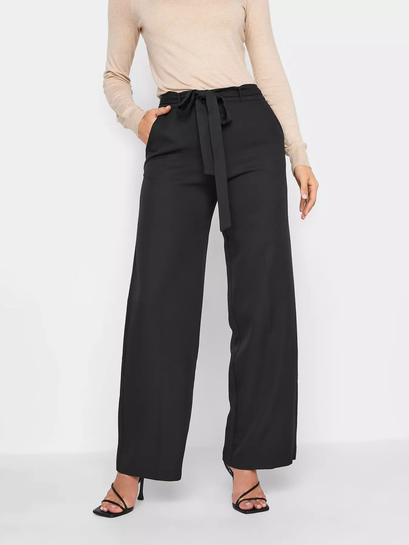 Long Tall Sally Ponte Trouser With Tie Waist 36inch - Black