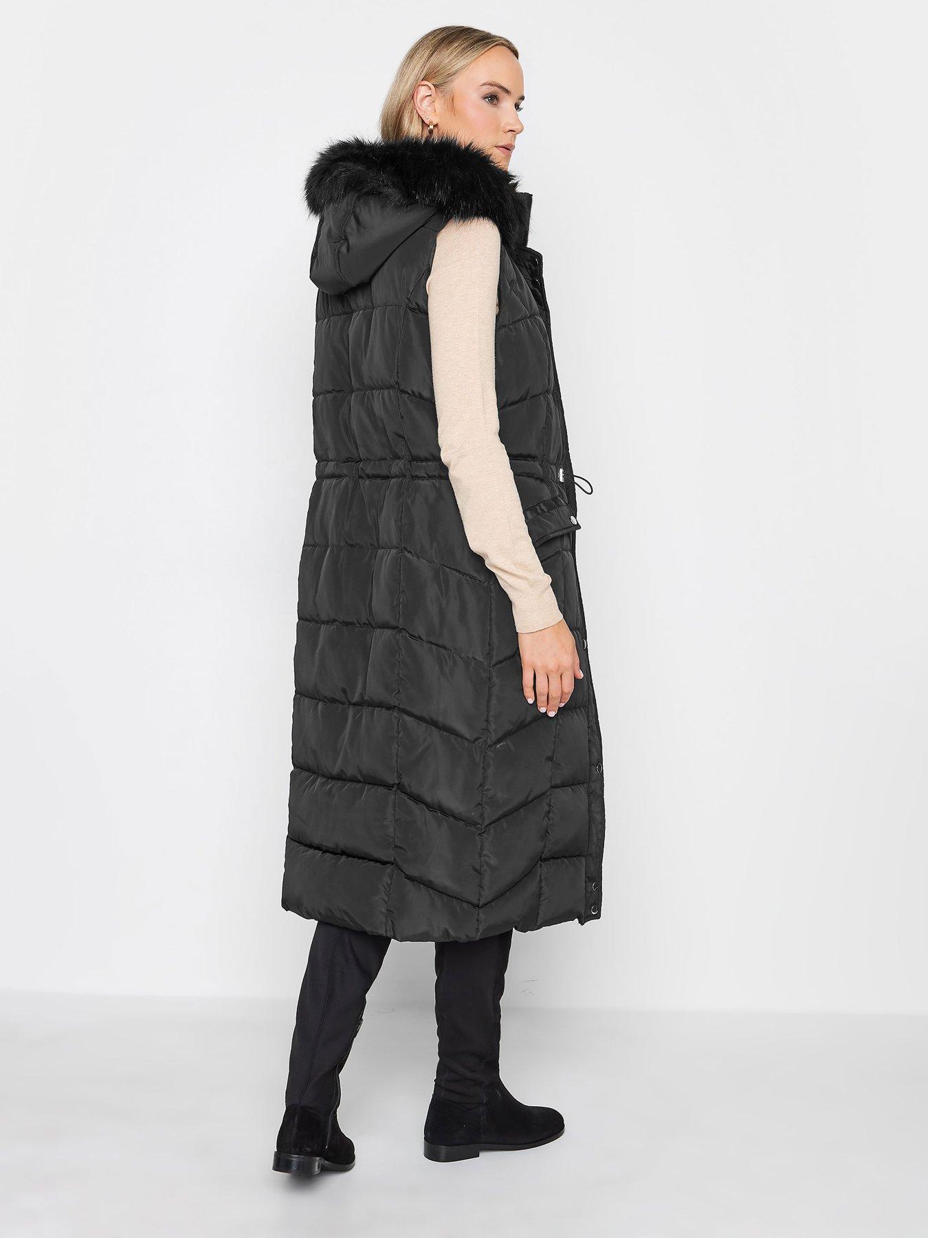 Long Tall Sally Black Faux Fur Trim Midi Gilet littlewoods