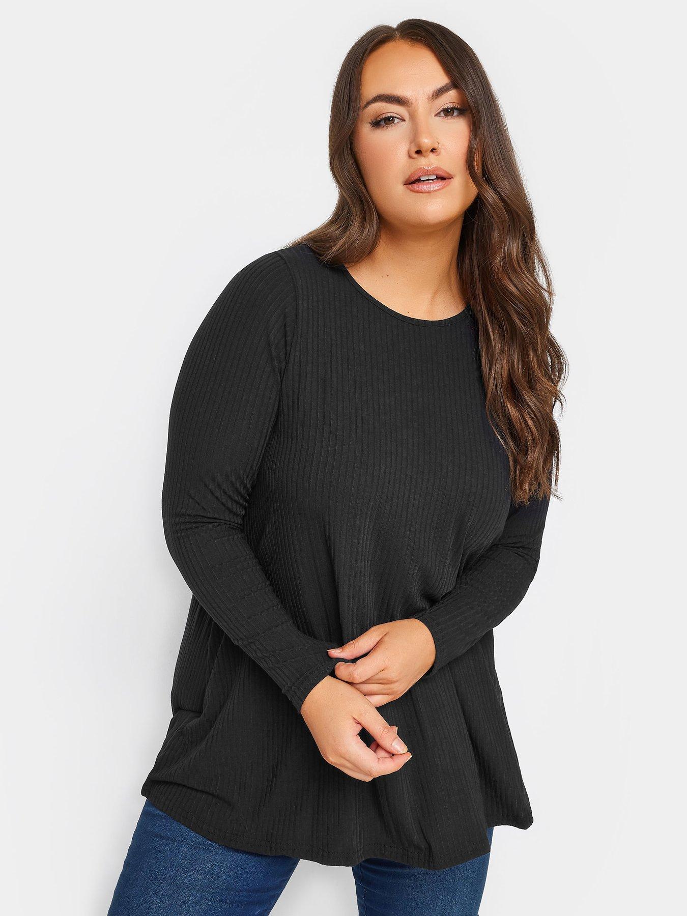 undefined Long Sleeve Rib Swing Top. Black