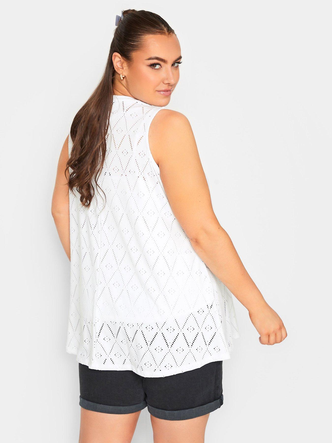 Image 2 of 4 of Yours Broderie Pleat Vest - White