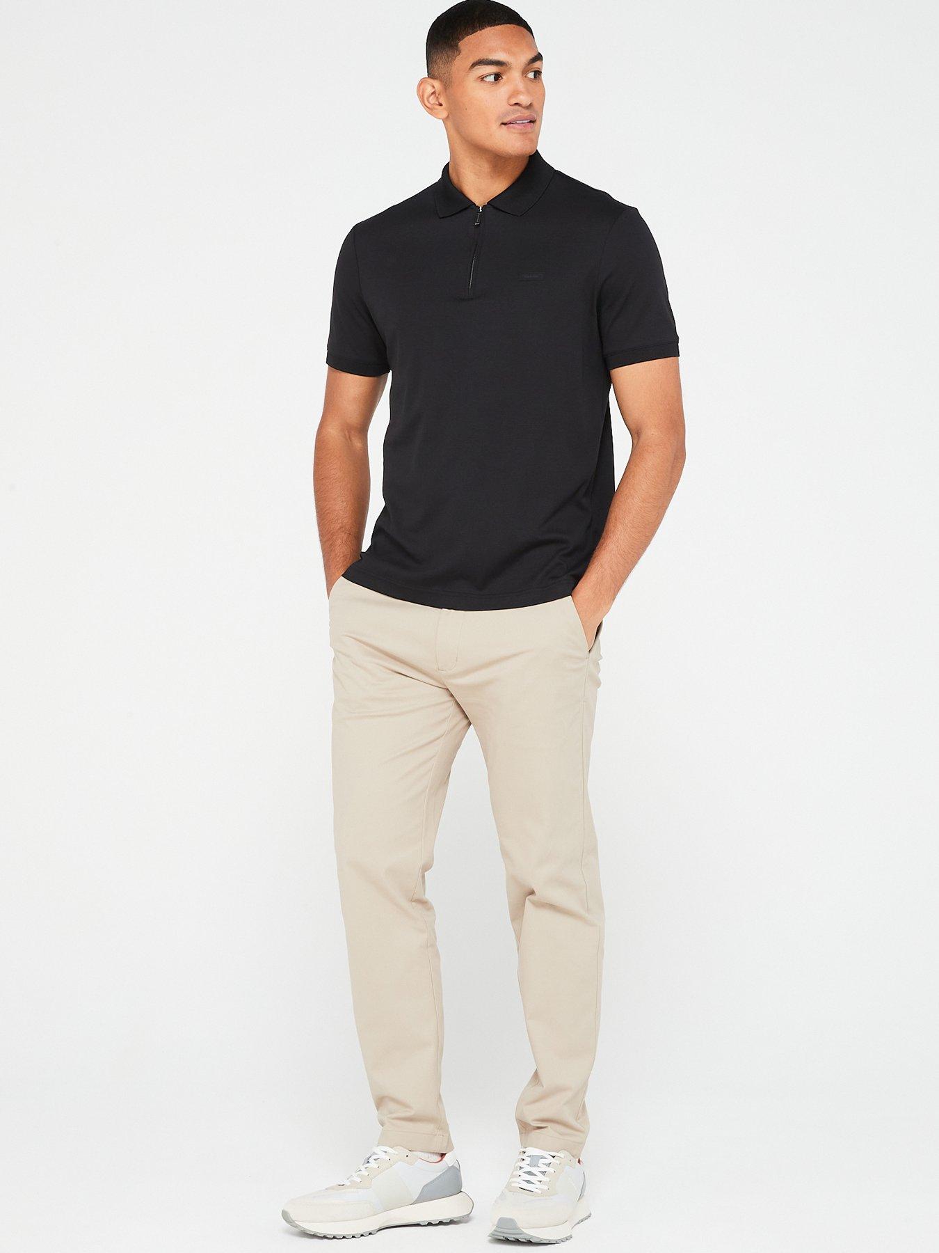  image of calvin-klein-smooth-cotton-zip-neck-polo-shirt-black