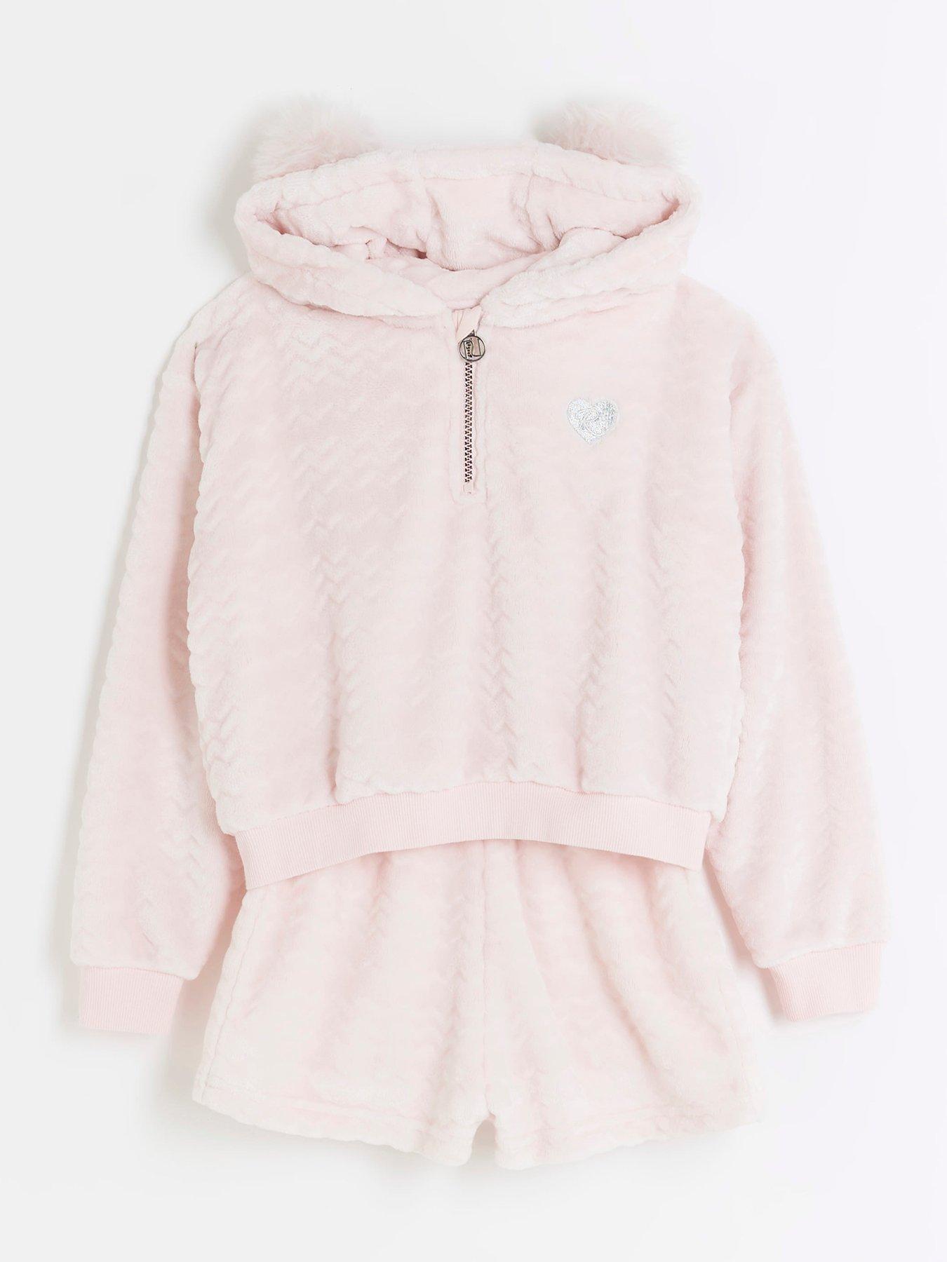 Girls Cosy Hoodie And Shorts Set - Pink