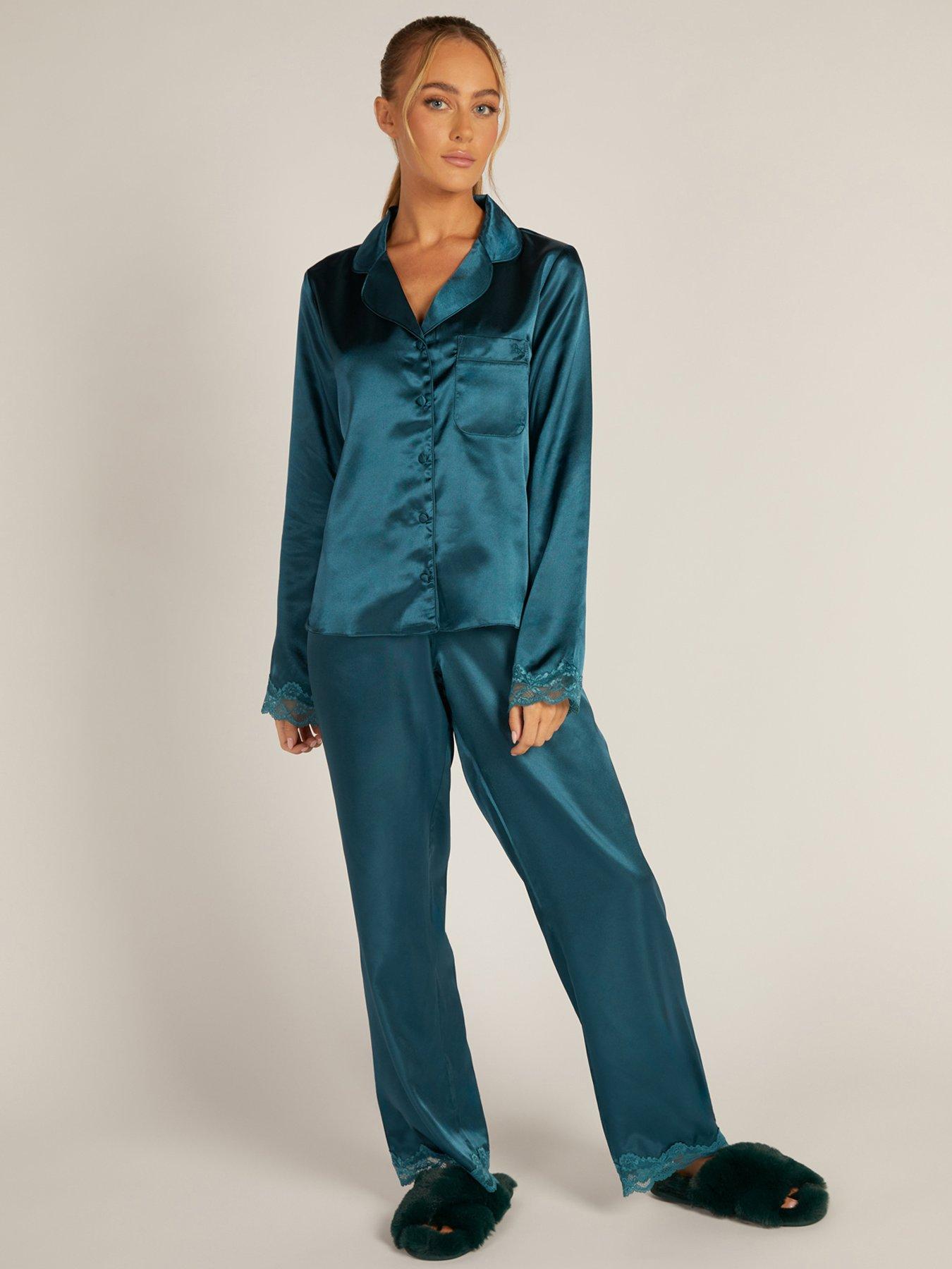 Amelia Long Revere Satin Pyjama Set Emerald