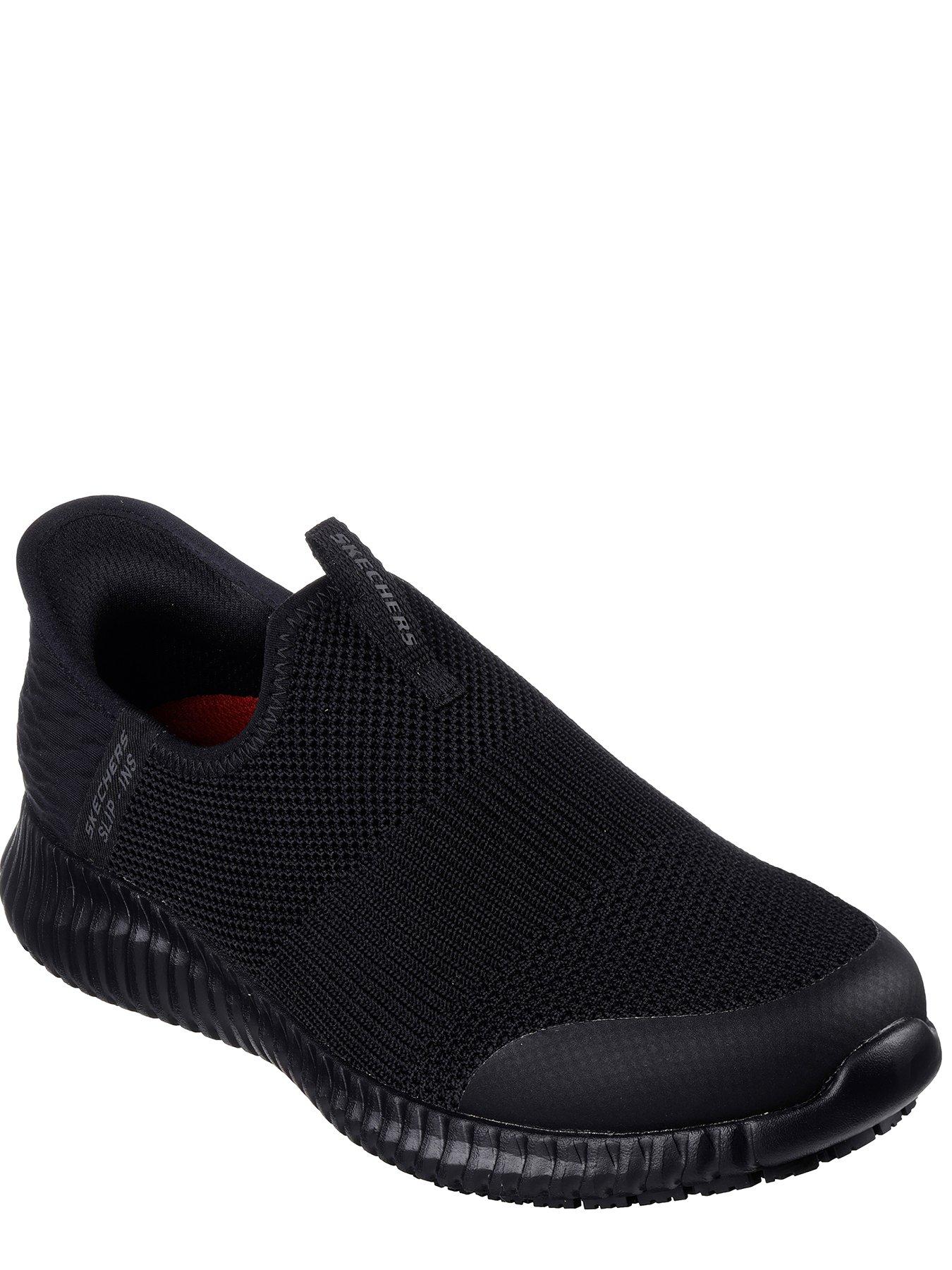  image of skechers-cessnock-slip-on-workwear-slip-resistant-trainer-black