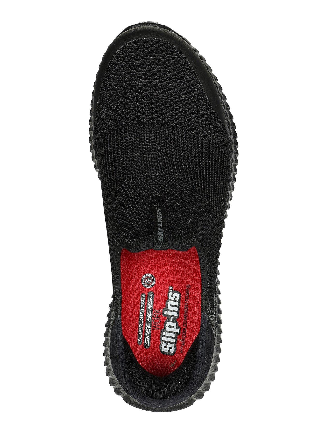  image of skechers-cessnock-slip-on-workwear-slip-resistant-trainer-black