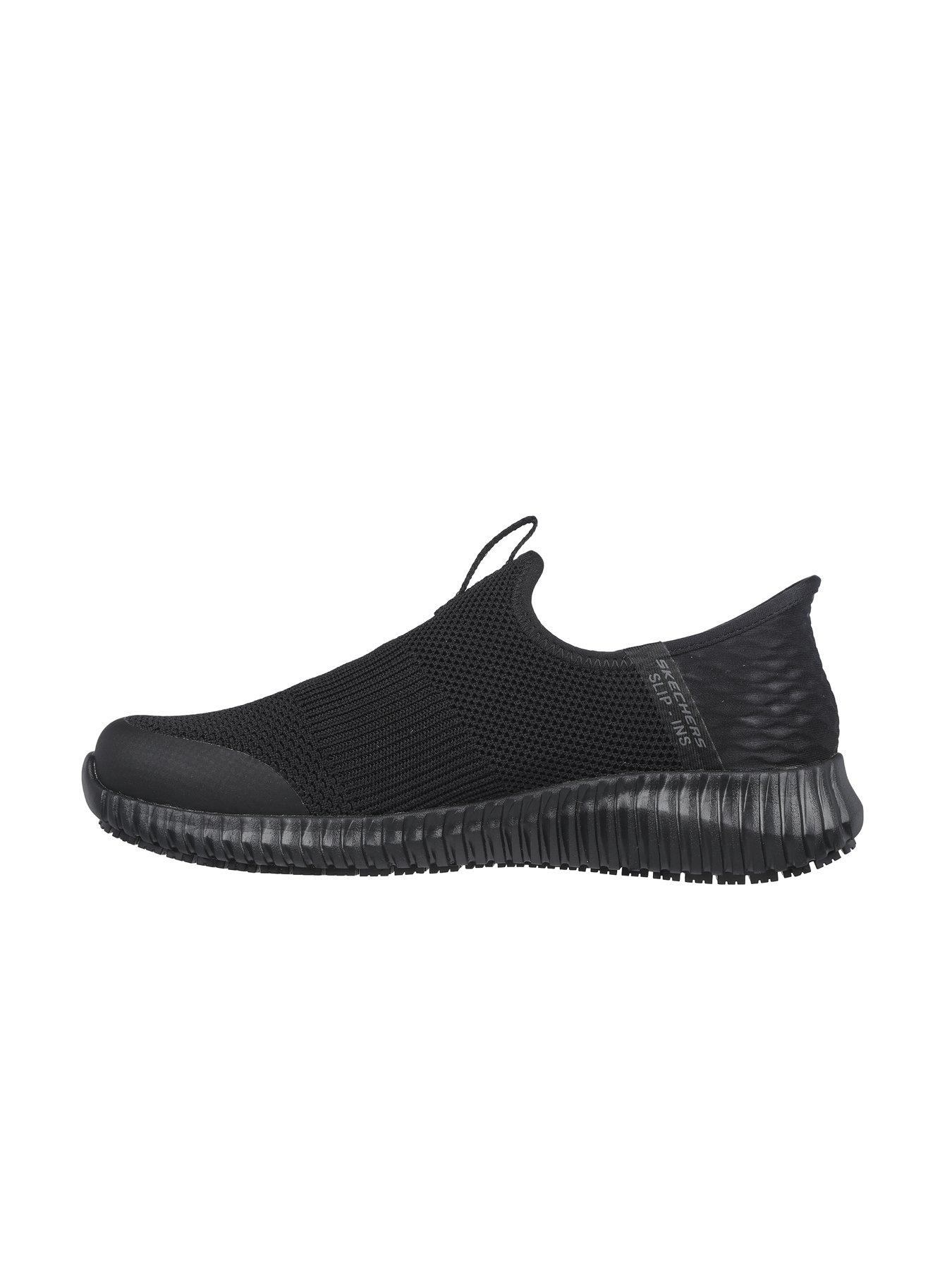  image of skechers-cessnock-slip-on-workwear-slip-resistant-trainer-black