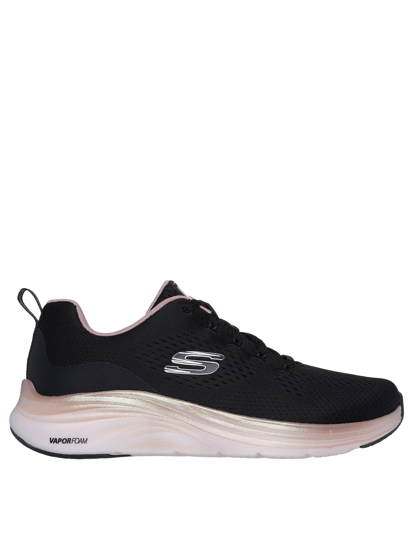 Skechers Vapor Foam Mesh Lace Up Trainers - Black & Rose Gold