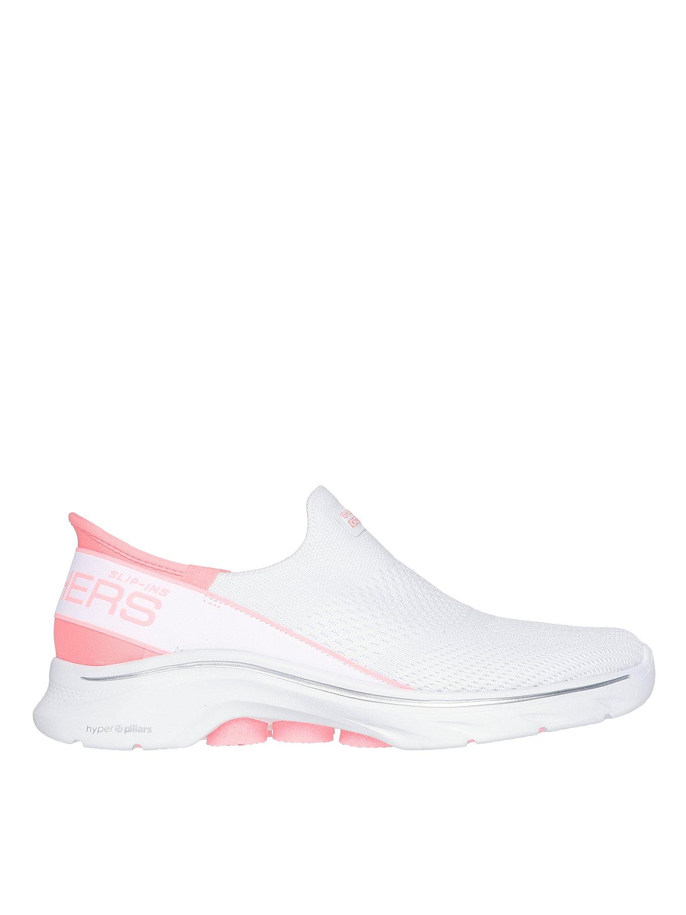Go Walk 7 Stretch Knit Band Slip ins Trainers White Neon Trim