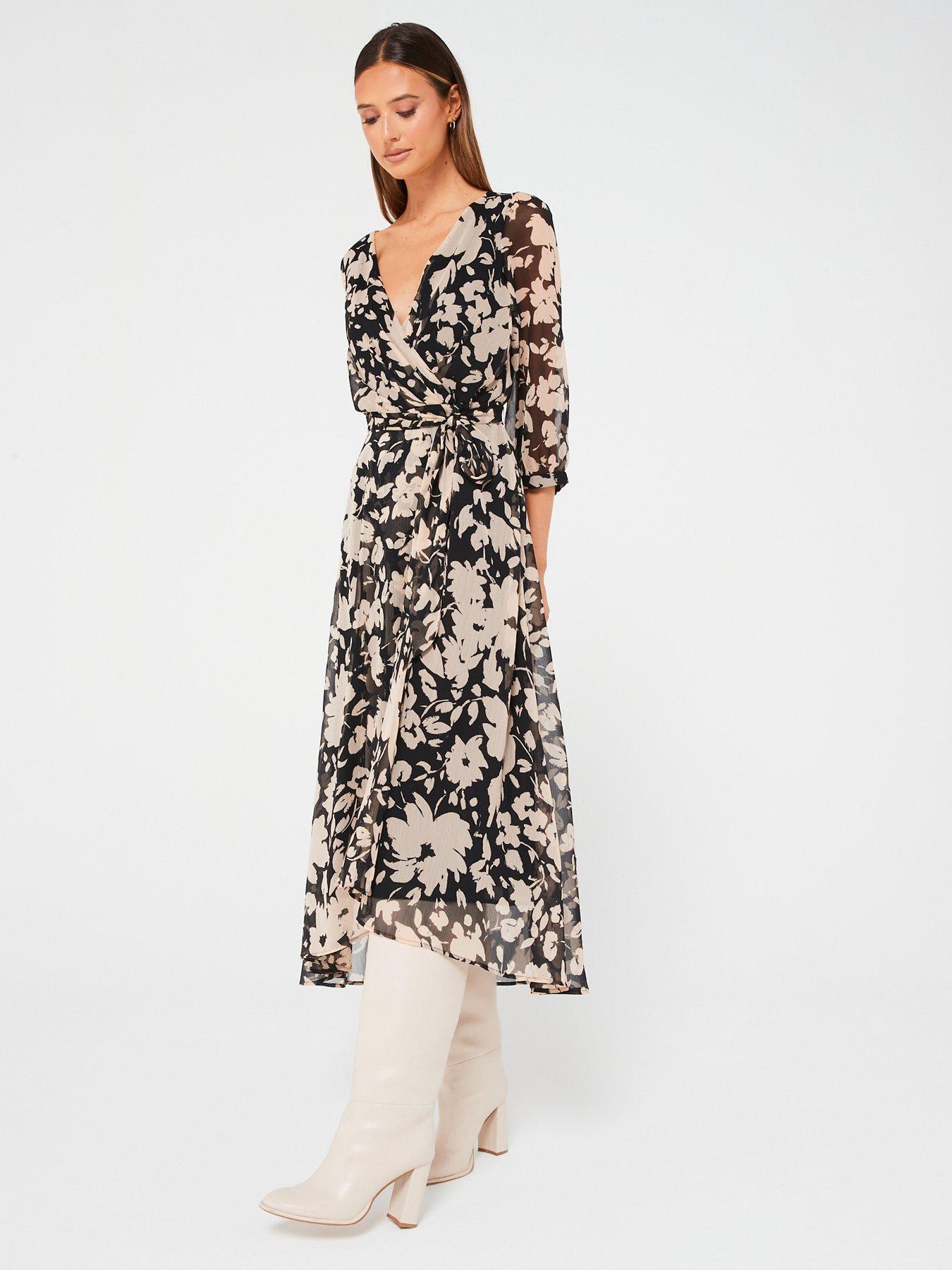 Mango Three Quarter Sleeve Evase Floral Print Midi | littlewoods.com