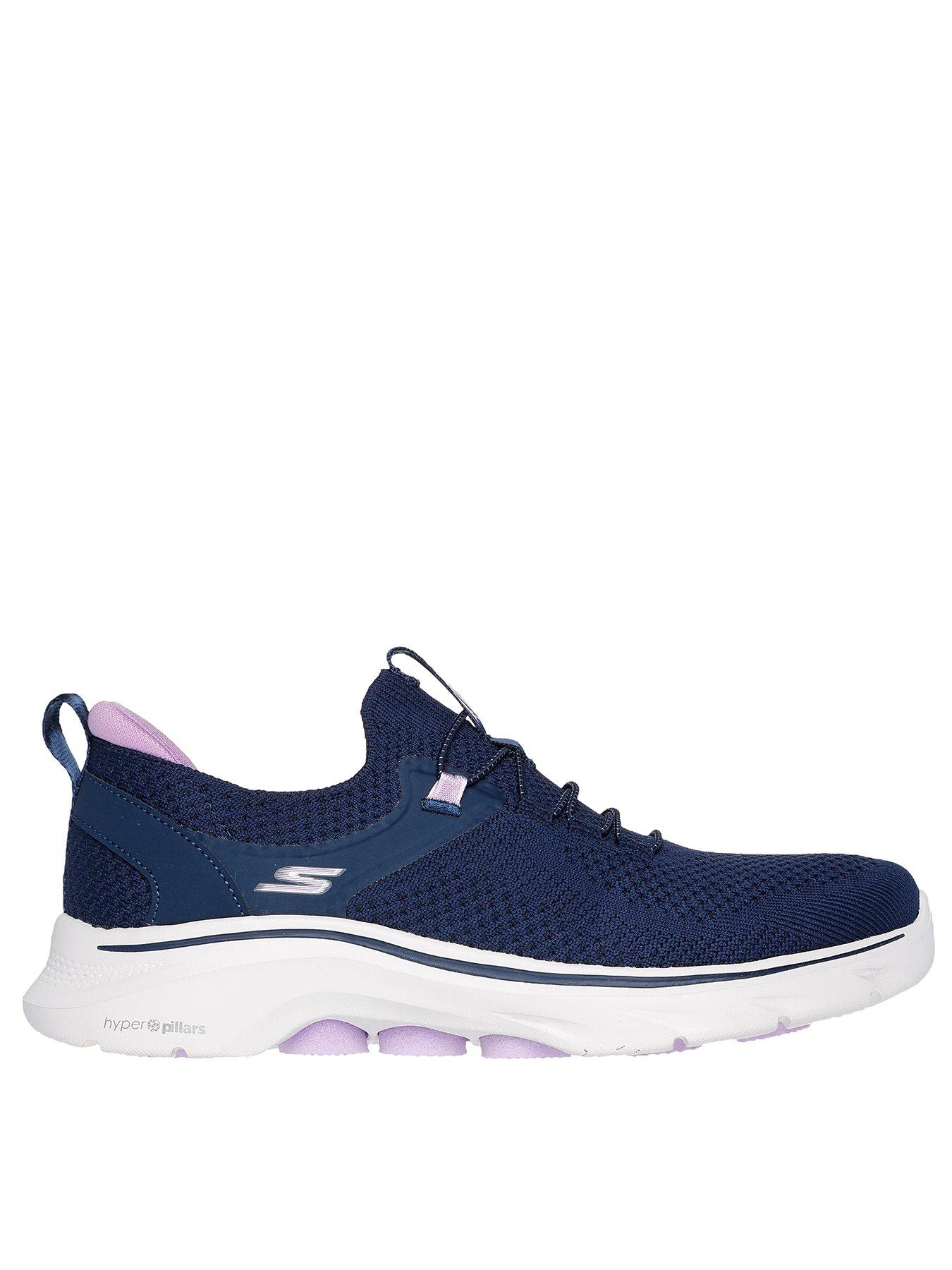 Skechers Go Walk 7 Laced Knit Slip On Trainers - Navy & Lavender