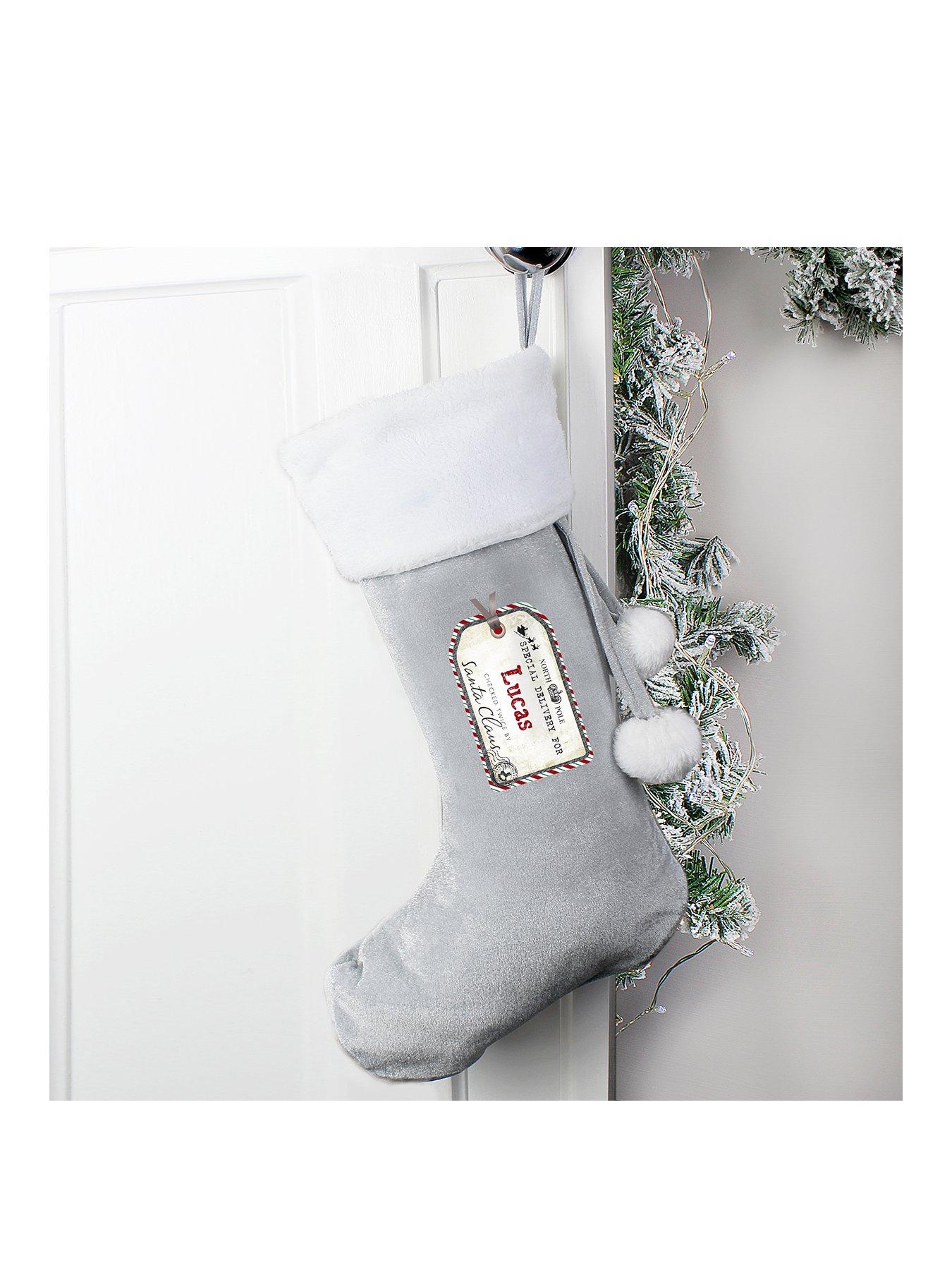 undefined Personalised Christmas Tag Grey Stocking