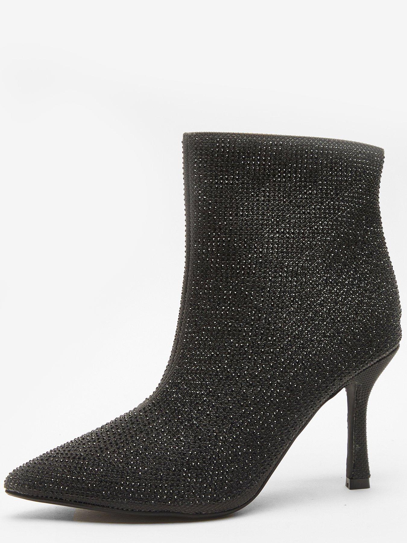 Black boots with diamante heel best sale