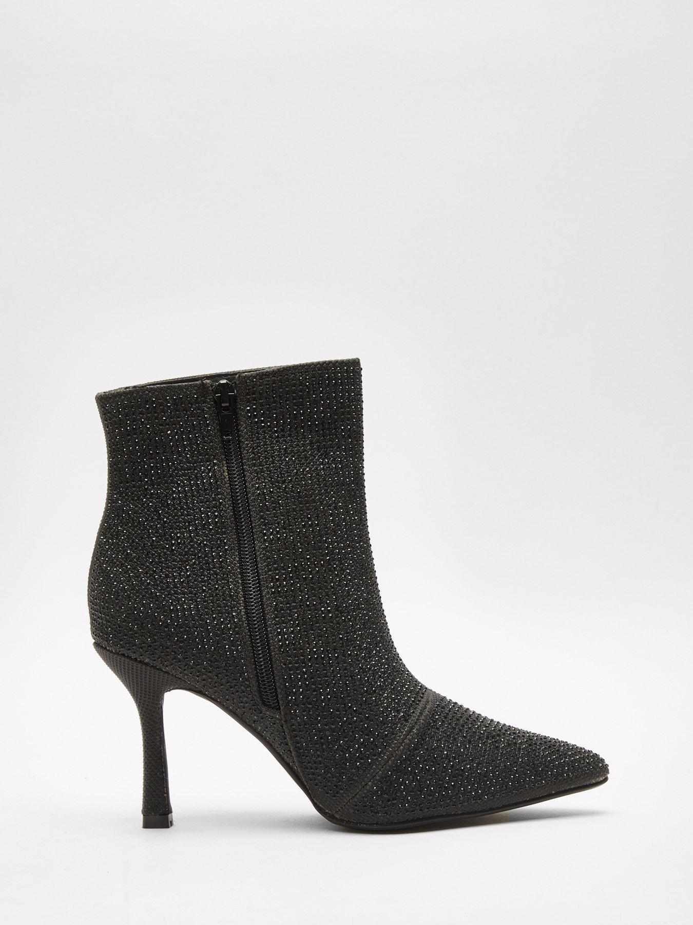 Quiz Black Diamante Heeled Boots Littlewoods - Main Image