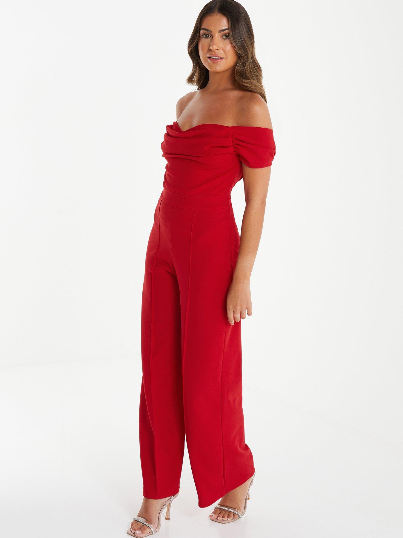 Quiz Petite Red Bardot Palazzo Jumpsuit littlewoods