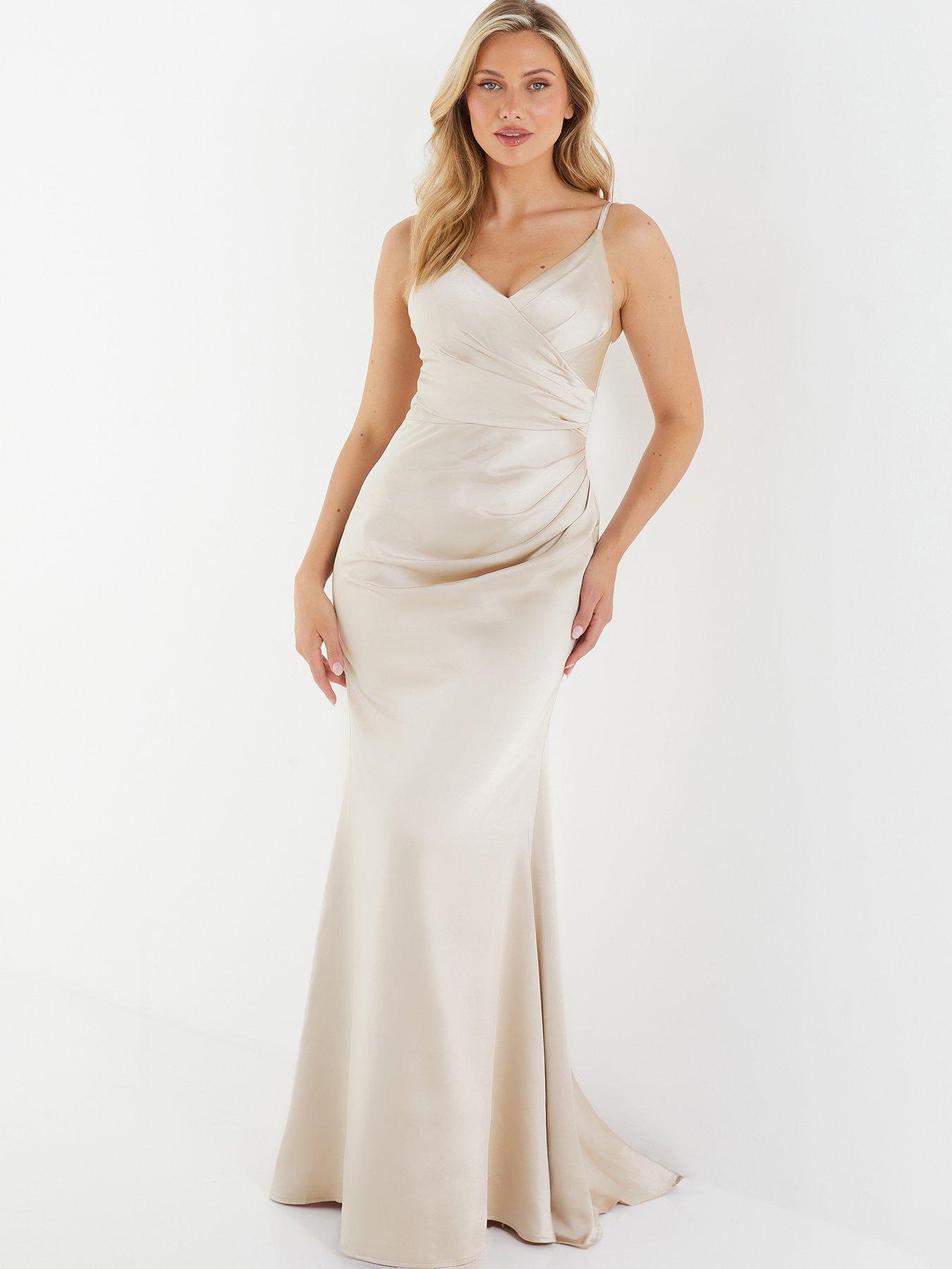 Cowl Back Satin Bridesmaid Dress - Champagne