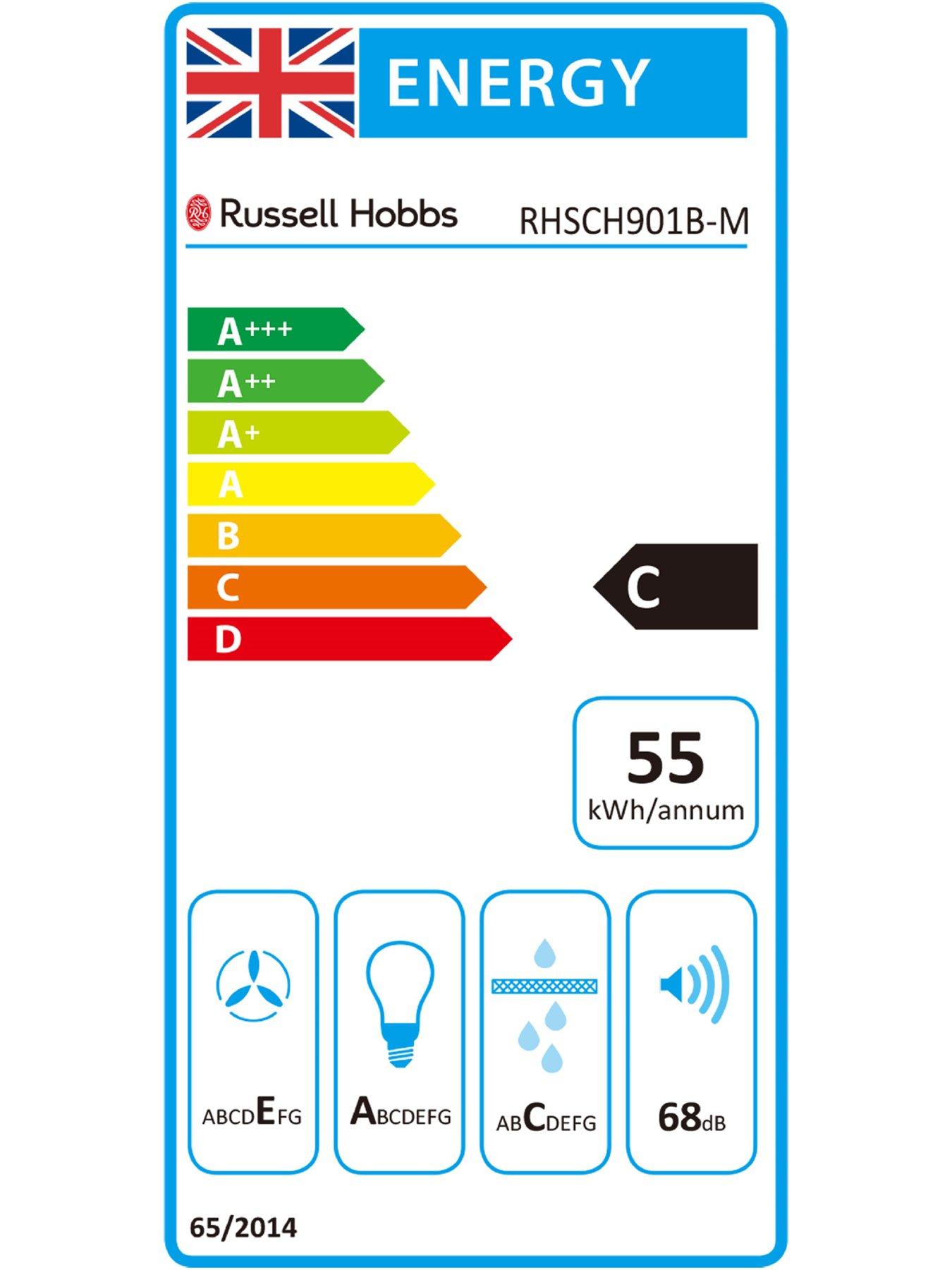 Image 6 of 6 of Russell Hobbs RHSCH901B-M 90CM WIDE BLACK STEEL CHIMNEY COOKER HOOD Black