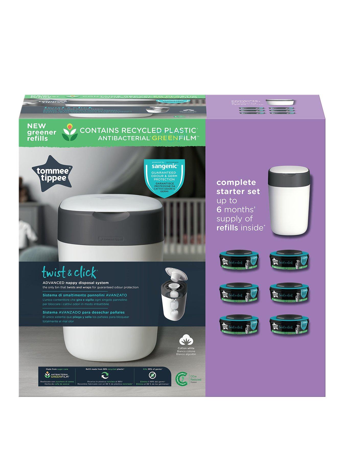 Tommee Tippee Twist & Click Nappy Disposal Bin & 6 Refills Set