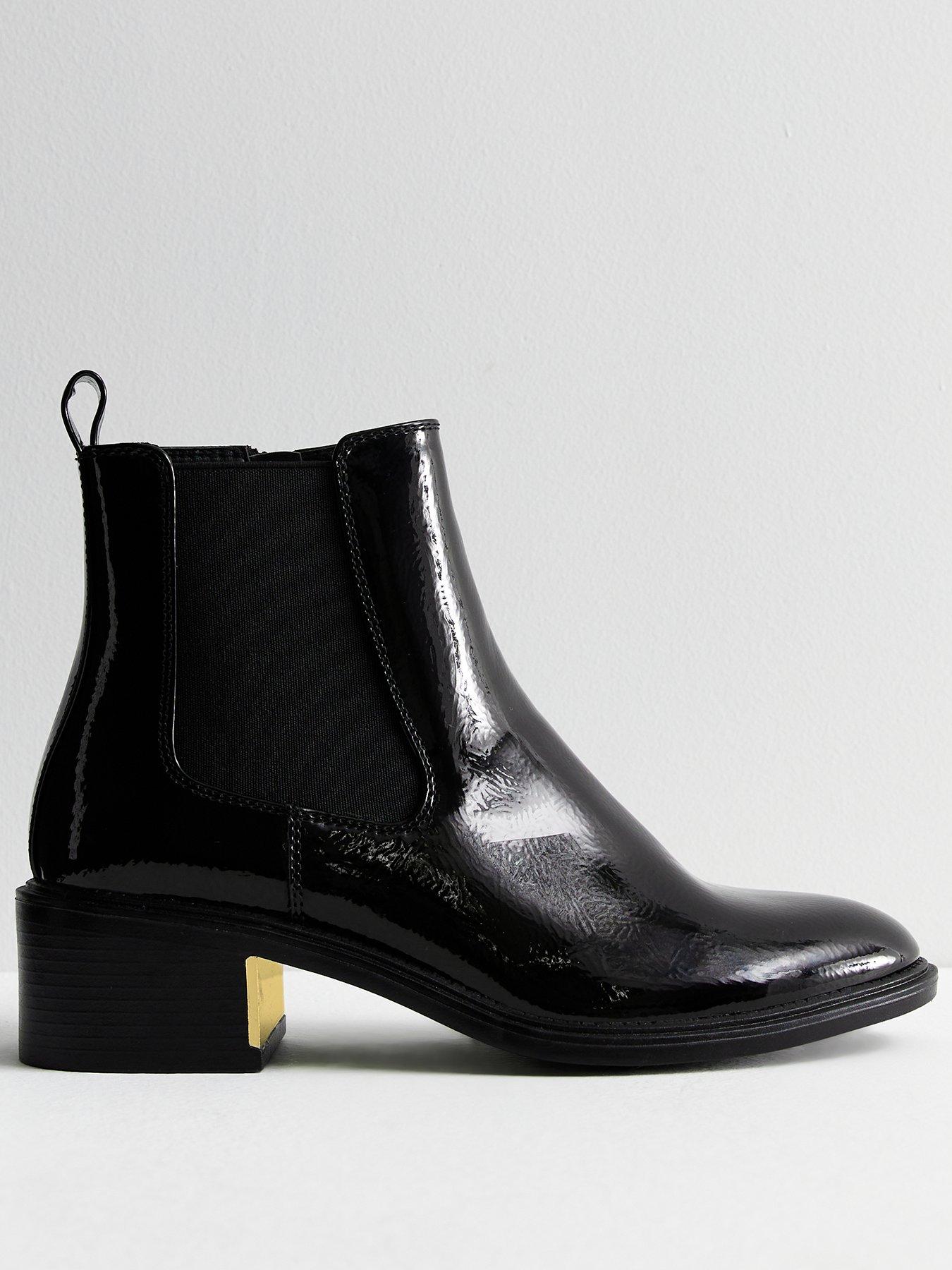 Black Patent Faux Leather Chelsea Boots<!-- --> - <!-- -->QUIZ Clothing