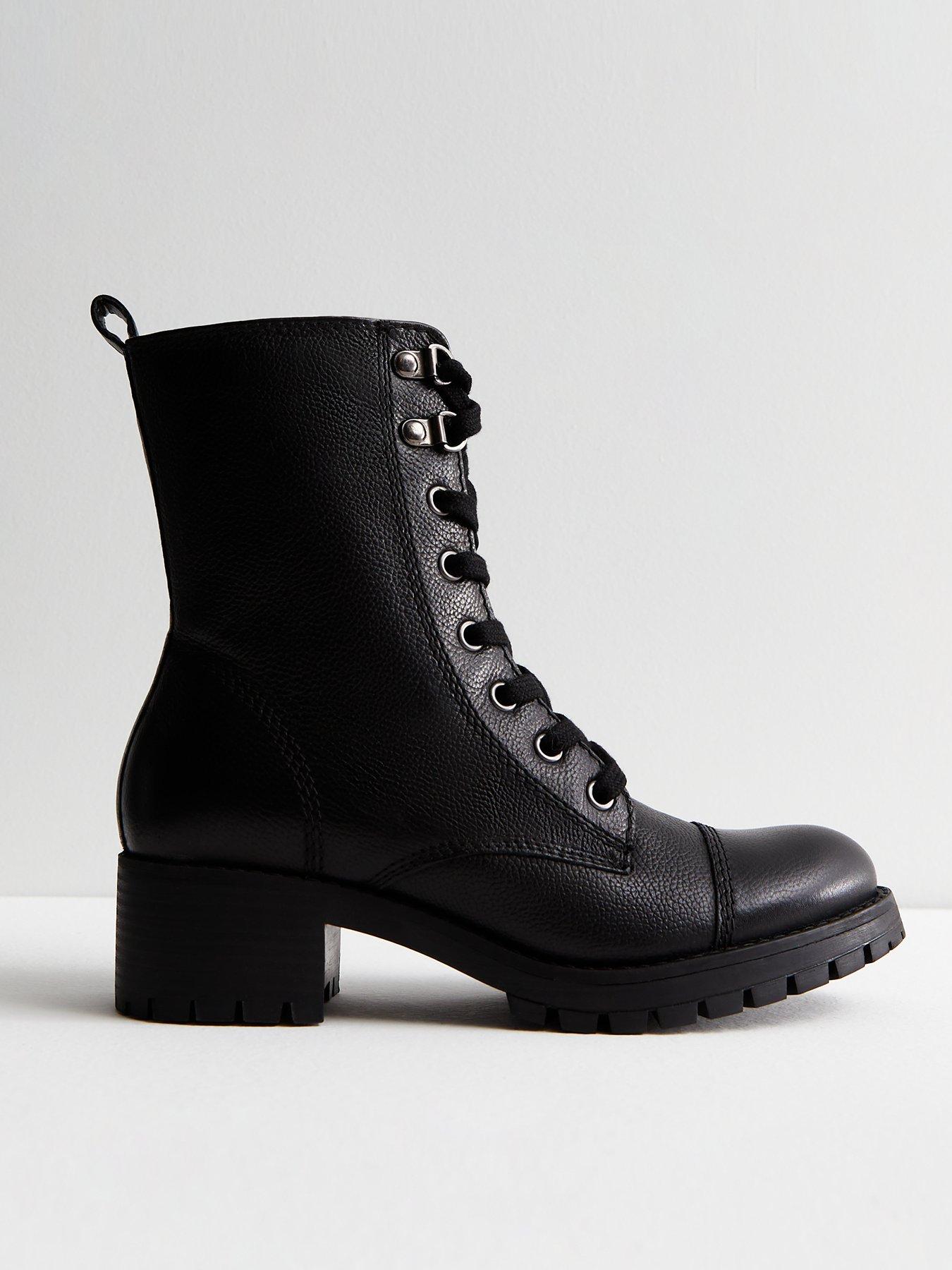 New Look Black Leather Biker Boots | littlewoods.com