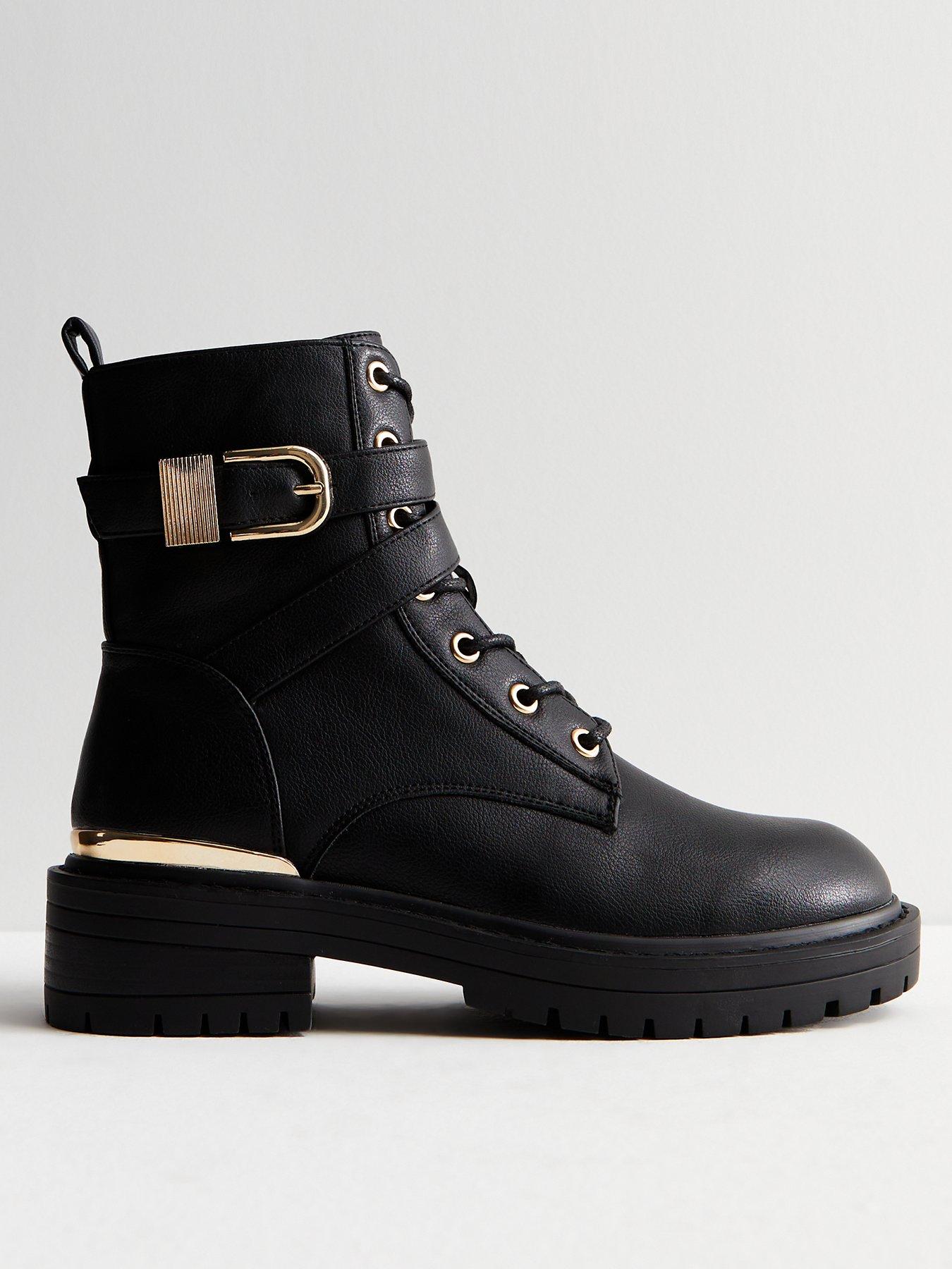 New Look Black Leather-Look Block Heel Cowboy Boots